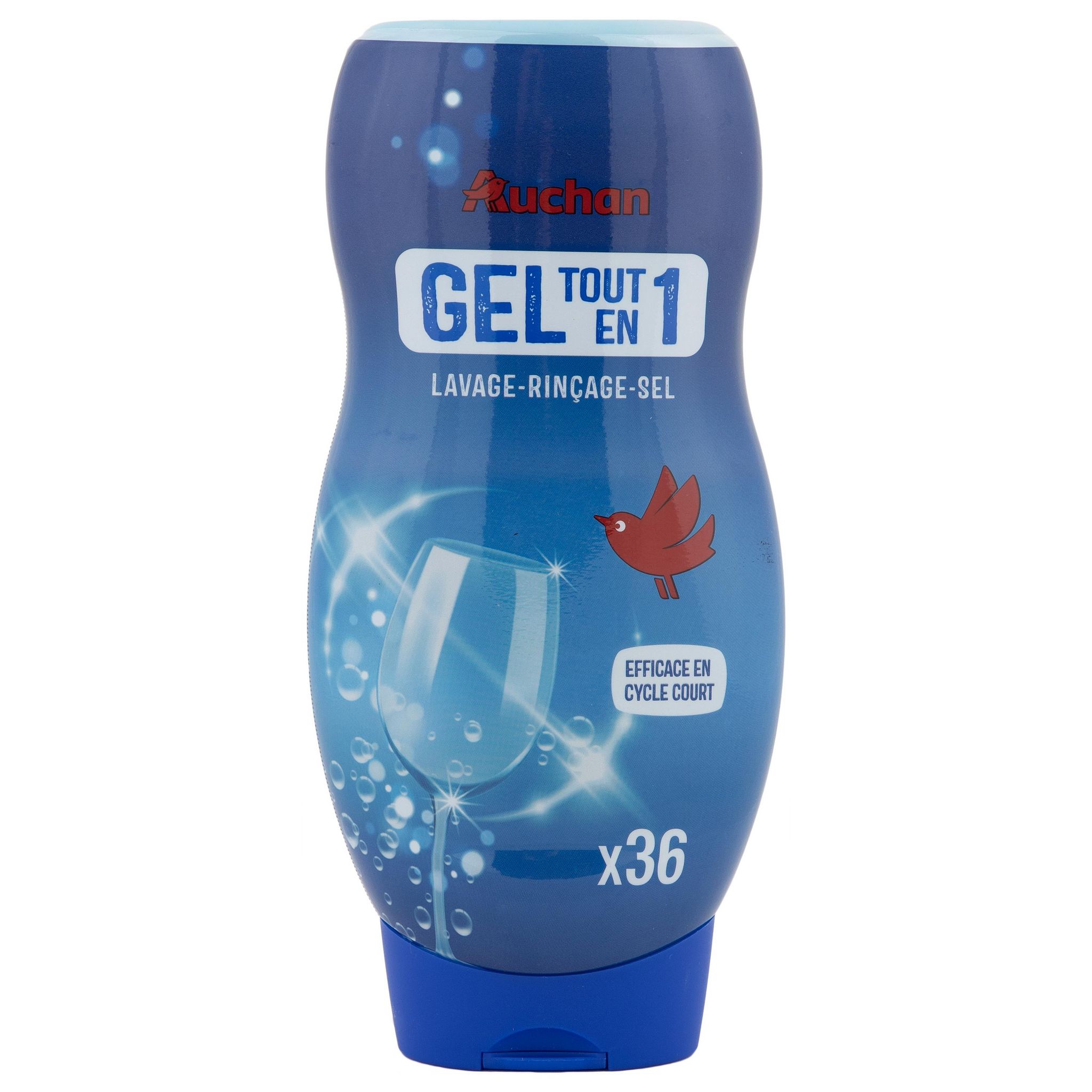 Voir la diapositive 2 : AUCHAN Gel lave-vaisselle rinçage sel 36 lavages