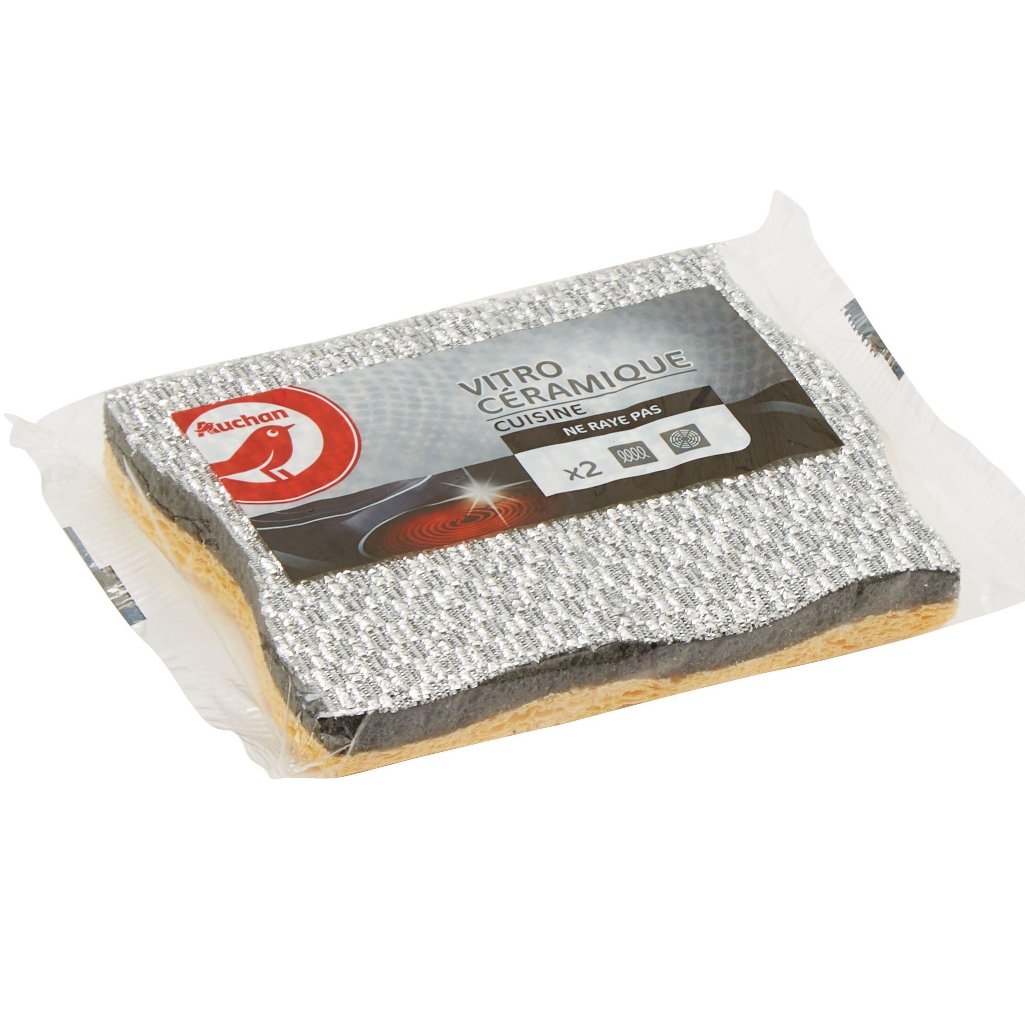 Voir la diapositive 2 : AUCHAN Éponges cuisine vitro-céramique 2 éponges