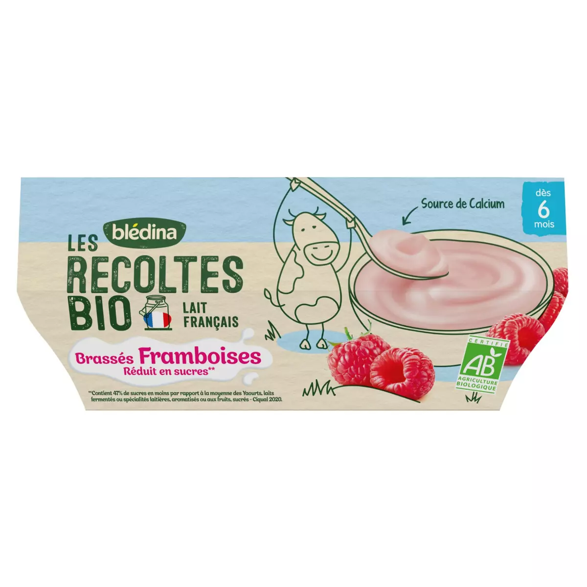 BLEDINA Les Récoltes Bio Petit pot dessert lacté framboise bio dès 6 mois 4x100g