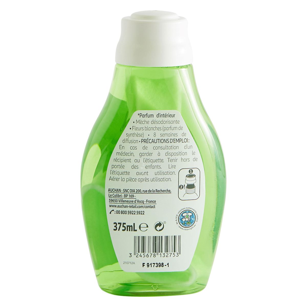 AUCHAN Mèche désodorisante fleurs blanches 375ml