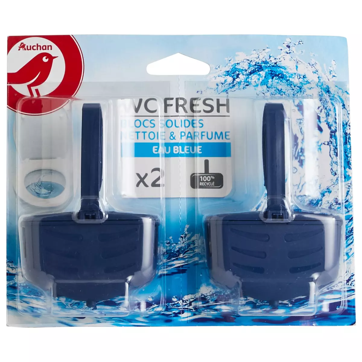 AUCHAN Blocs Wc Fresh nettoie et parfume eau bleue 2 blocs pas
