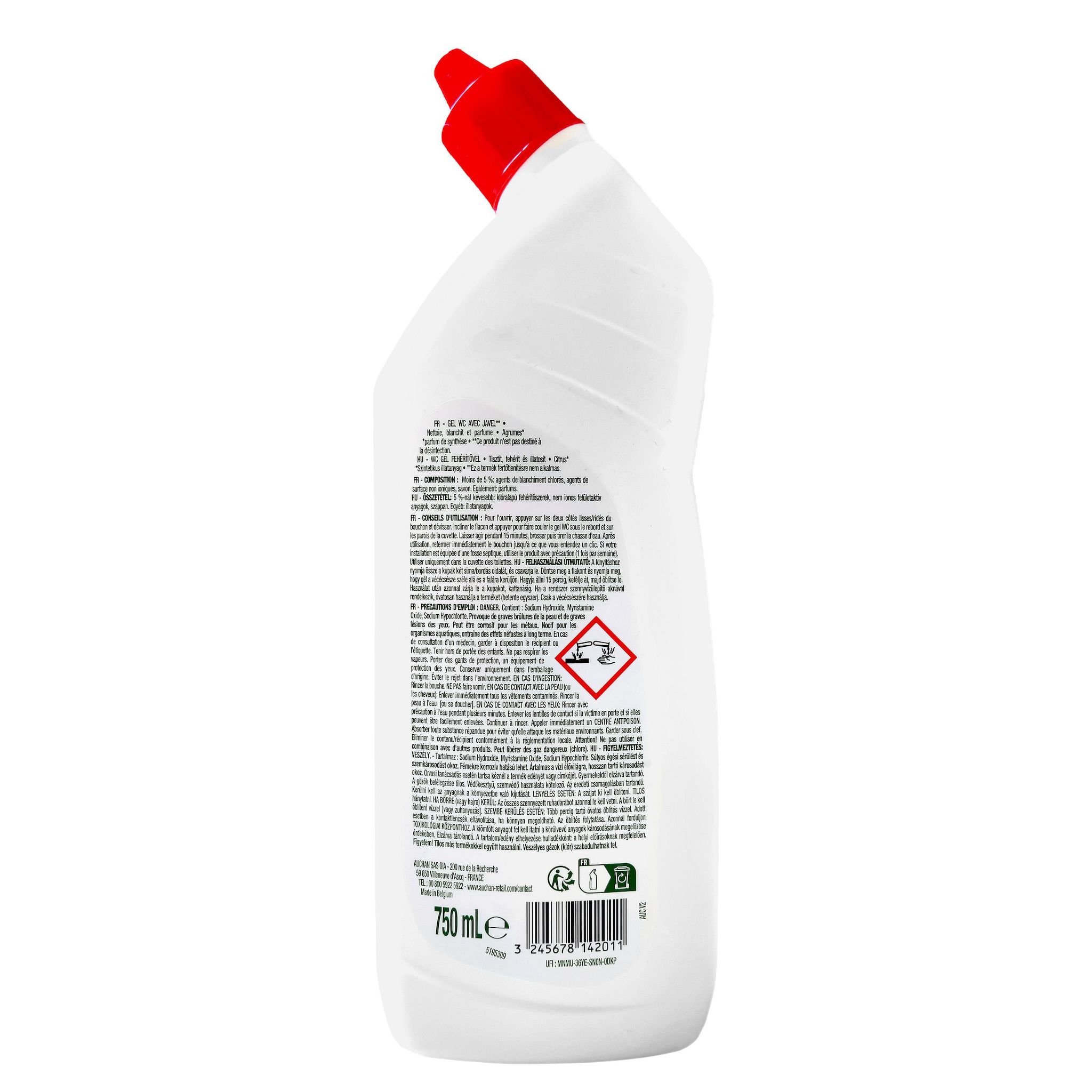 Voir la diapositive 3 : AUCHAN Gel WC avec javel agrumes 750ml