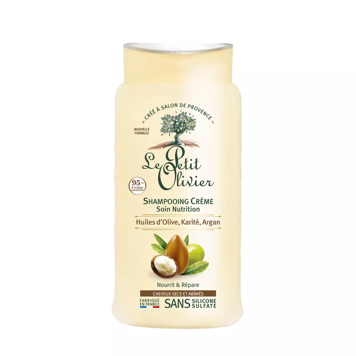 LE PETIT OLIVIER Shampooing crème soin nutrition huiles d'olive karité et d'argan cheveux secs et abîmés 250ml
