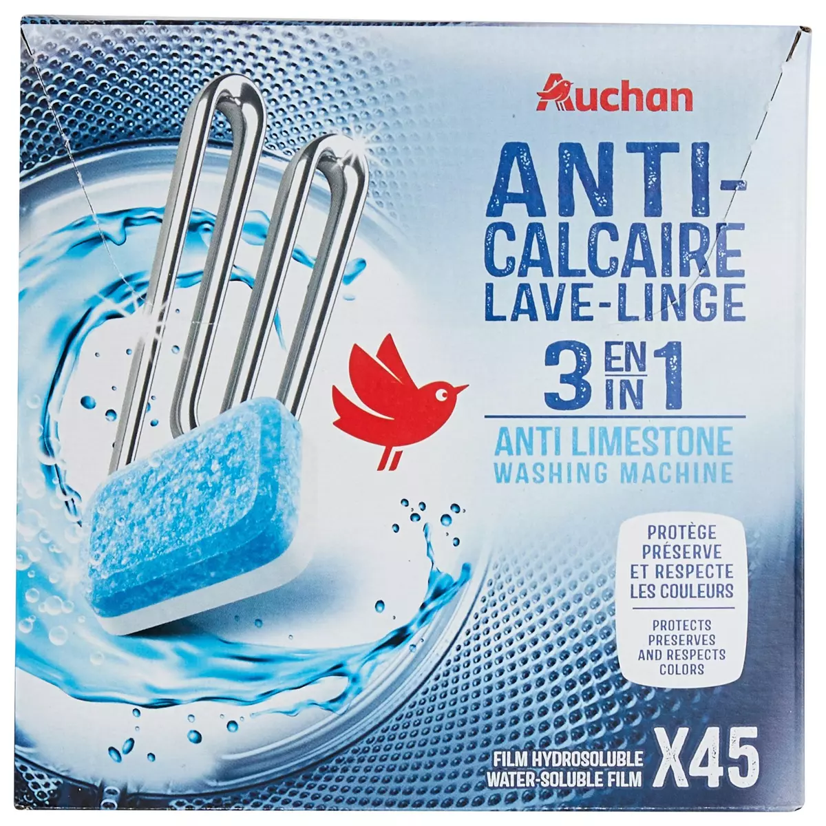 AUCHAN Tablette anticalcaire pour lave-linge 45 lavages 45