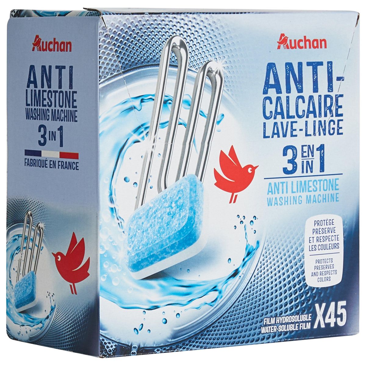 AUCHAN Tablette anticalcaire pour lave-linge 45 lavages 45 tablettes