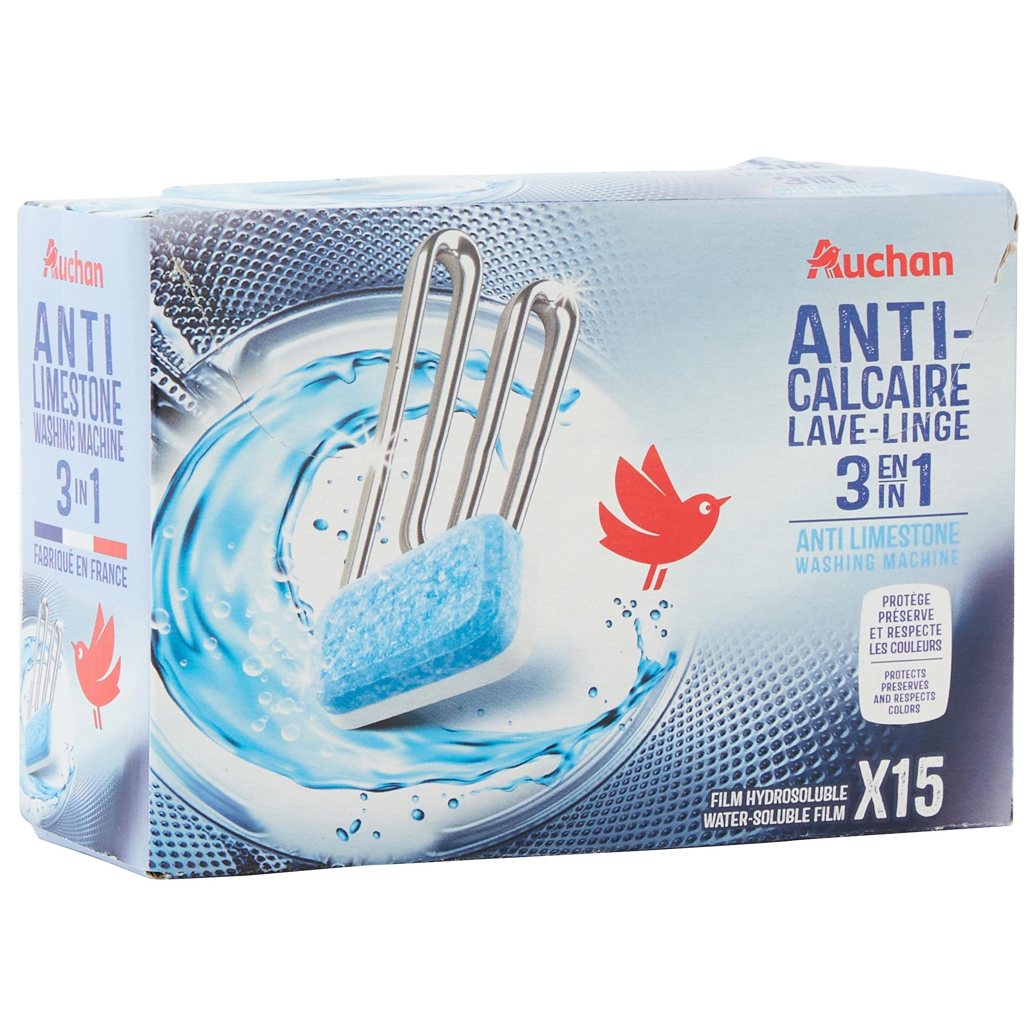 Voir la diapositive 4 : AUCHAN Tablettes anti-calcaire pour lave-linge 15 lavages 15 tablettes