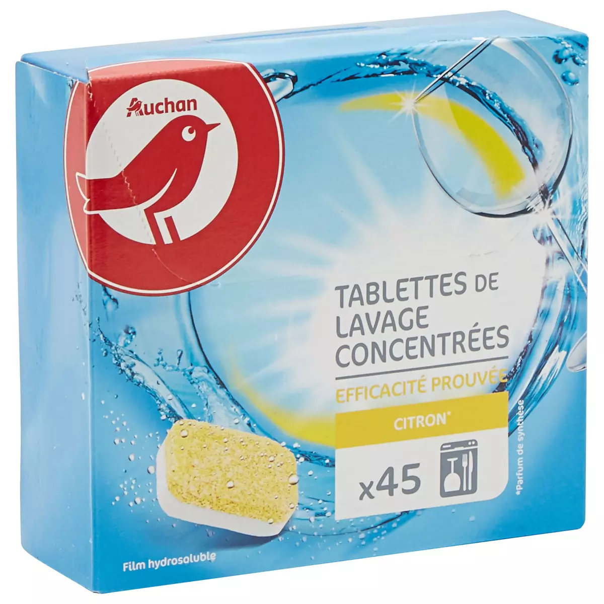 AUCHAN Tablettes lave-vaisselle citron 45 tablettes