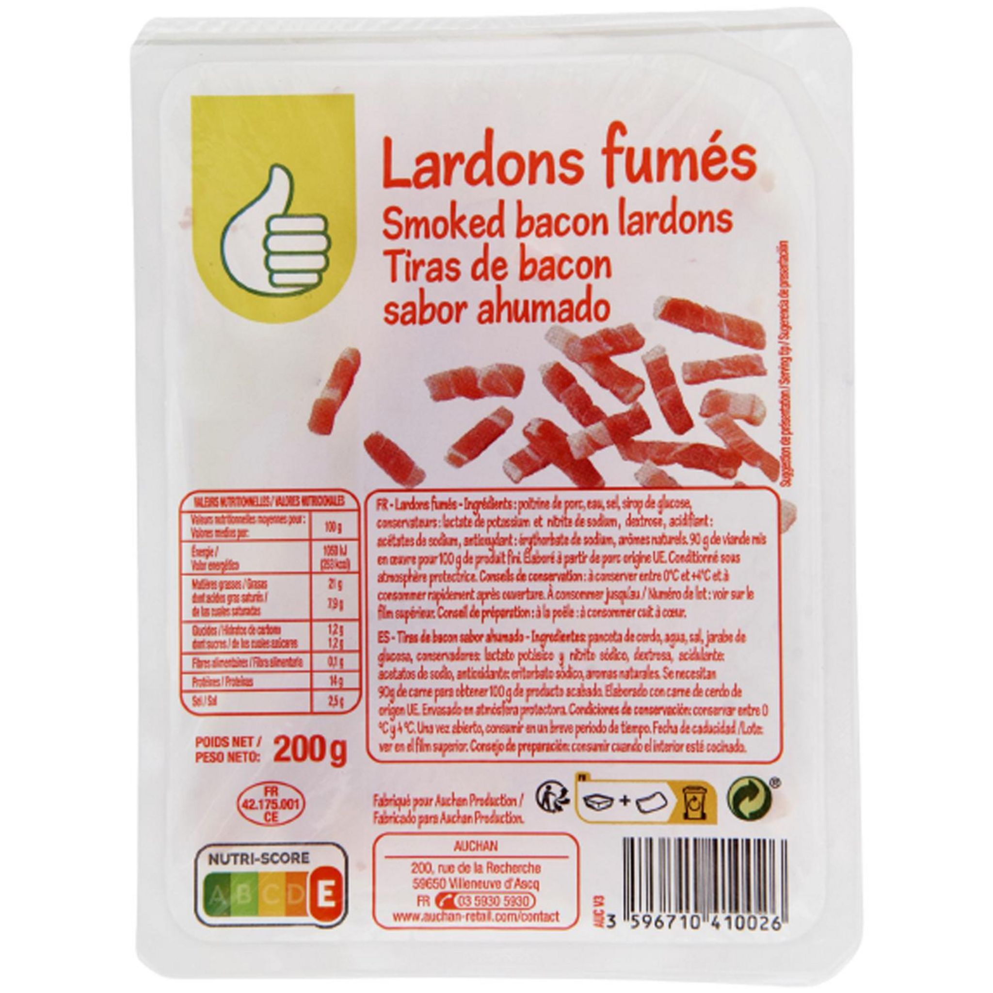 Voir la diapositive 2 : POUCE Lardons fumés 200g