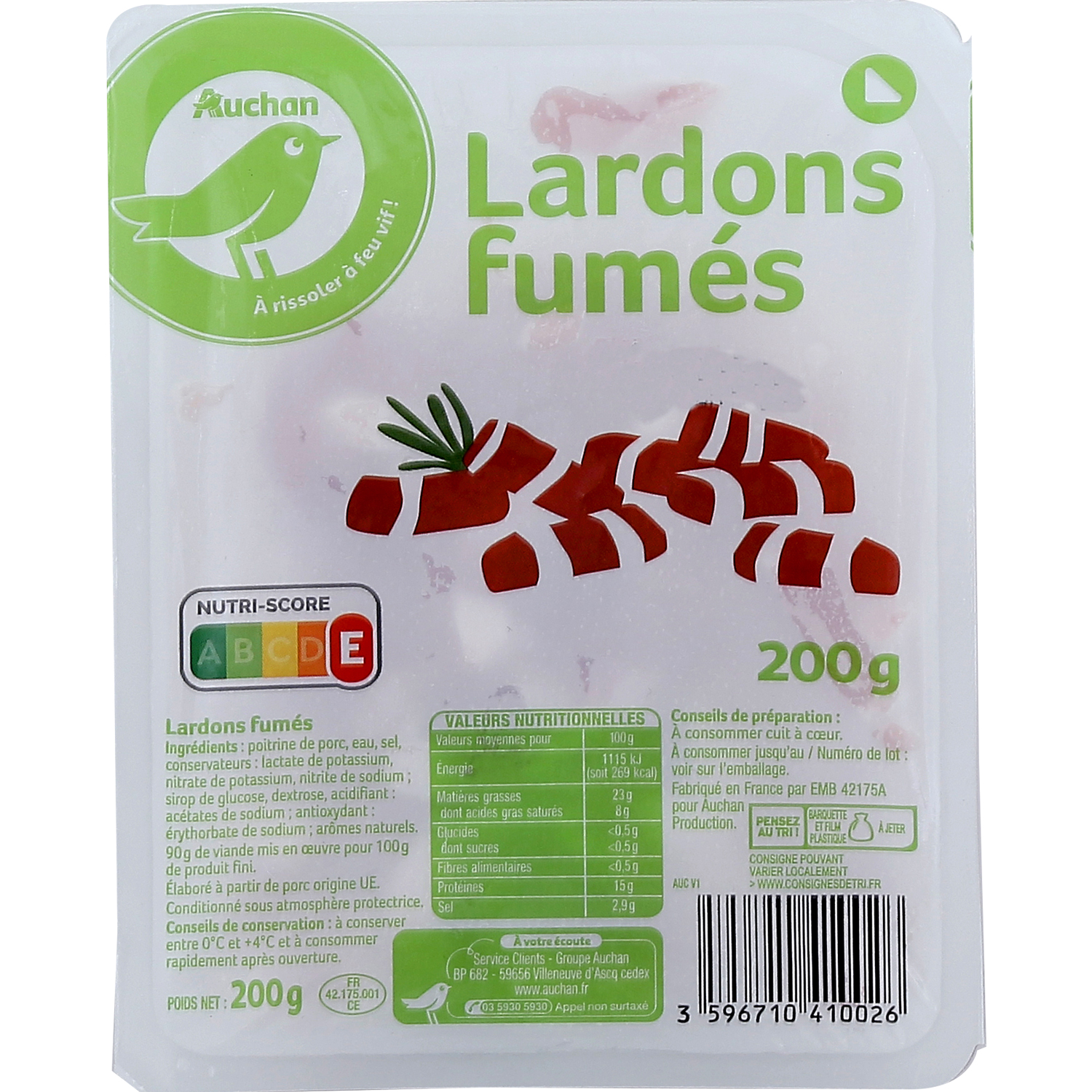 Voir la diapositive 3 : POUCE Lardons fumés 200g