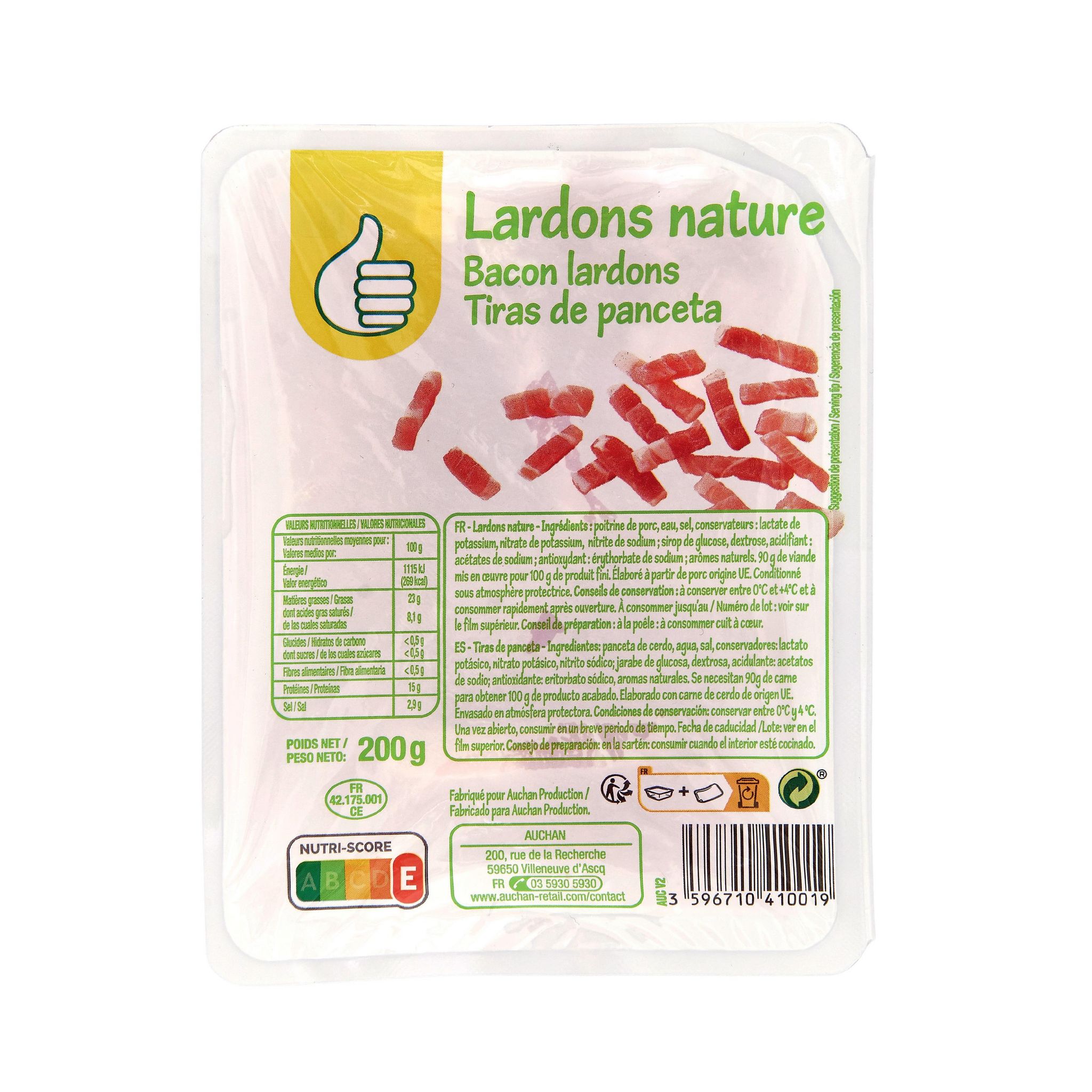 Voir la diapositive 2 : POUCE Lardons nature 200g