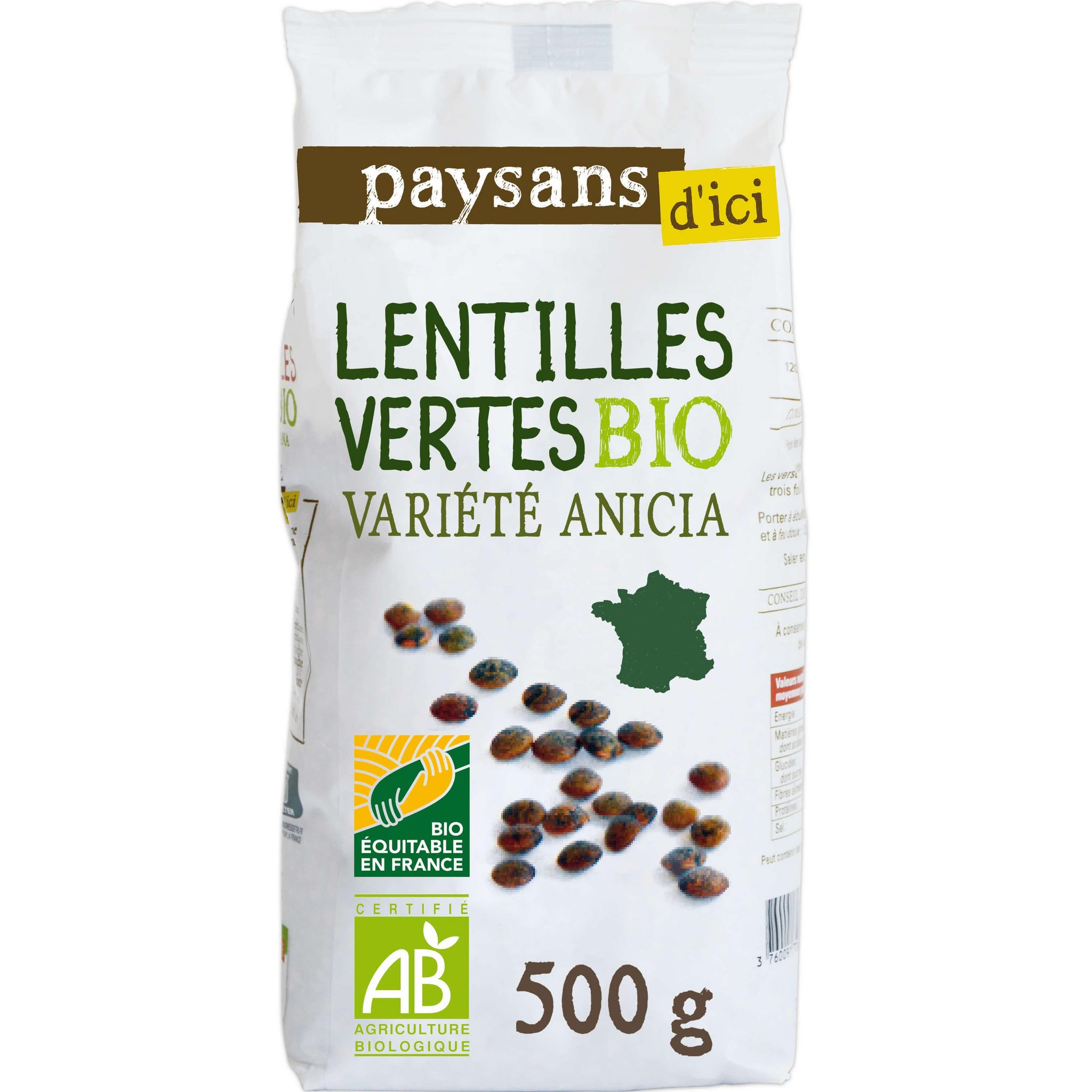 Voir la diapositive 2 : ETHIQUABLE Lentille verte Anicia de Gascogne bio 500g