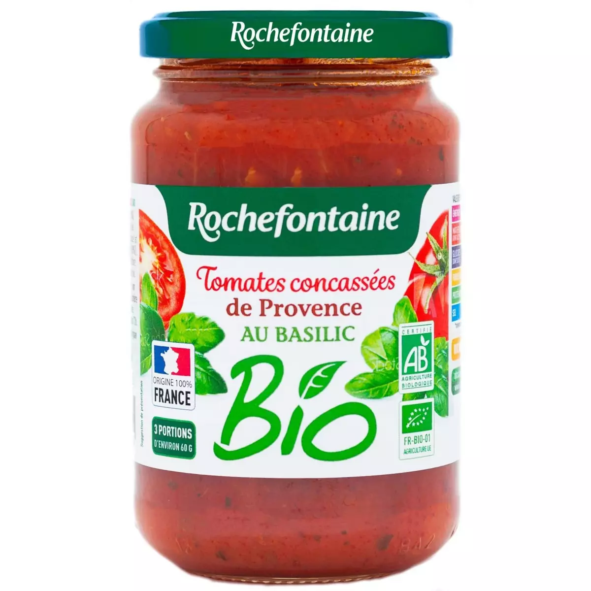 ROCHEFONTAINE Tomates concassées de provence au basilic bio 350g