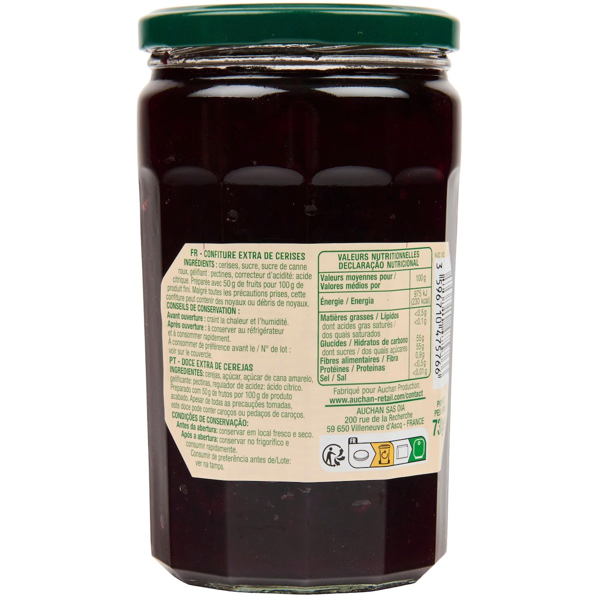 AUCHAN Confiture extra cerise 730g