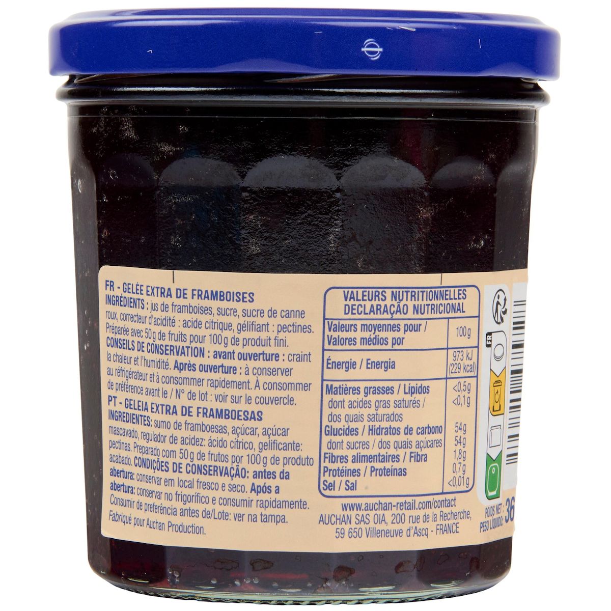 AUCHAN Gelée extra de framboises 360g
