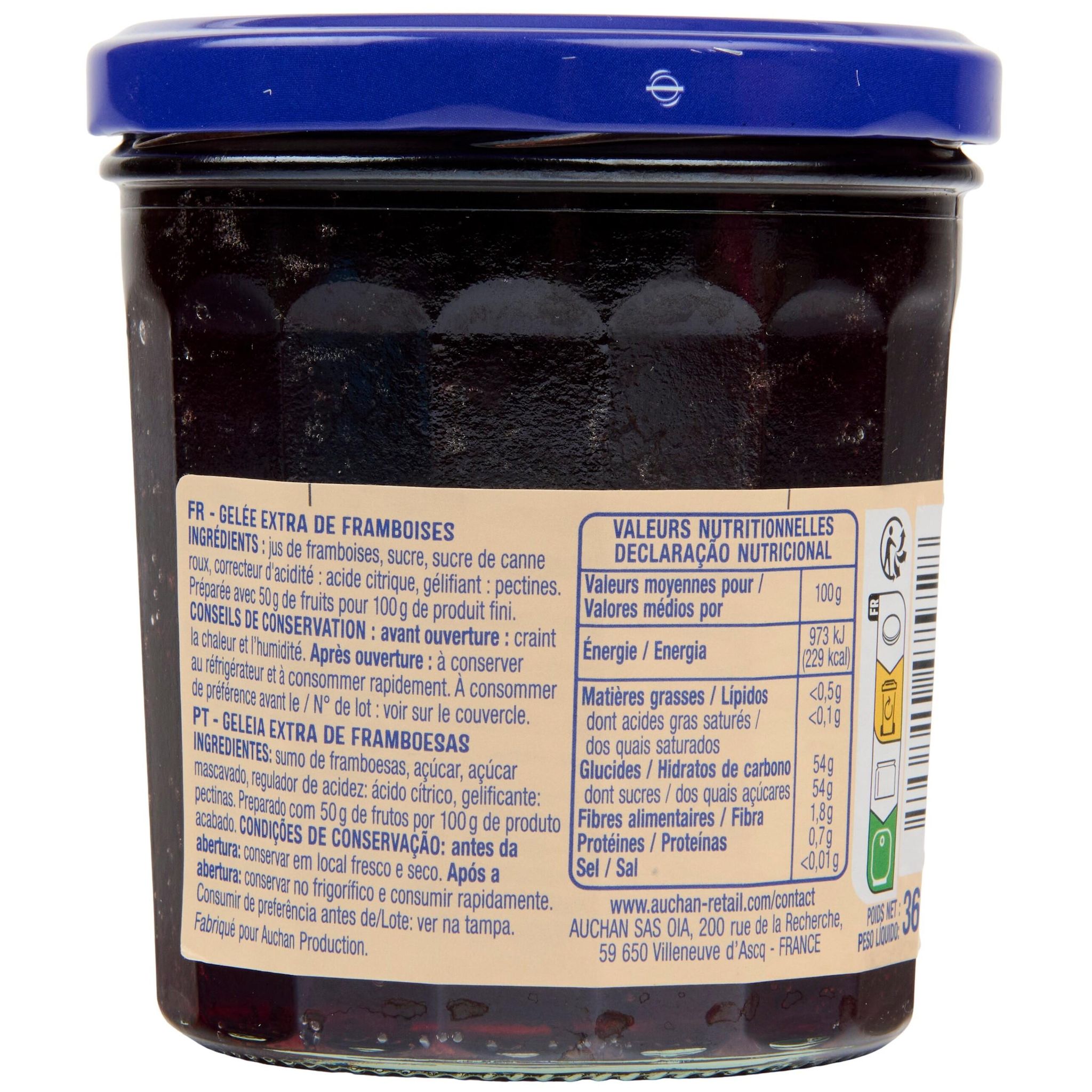 Voir la diapositive 3 : AUCHAN Gelée extra de framboises 360g
