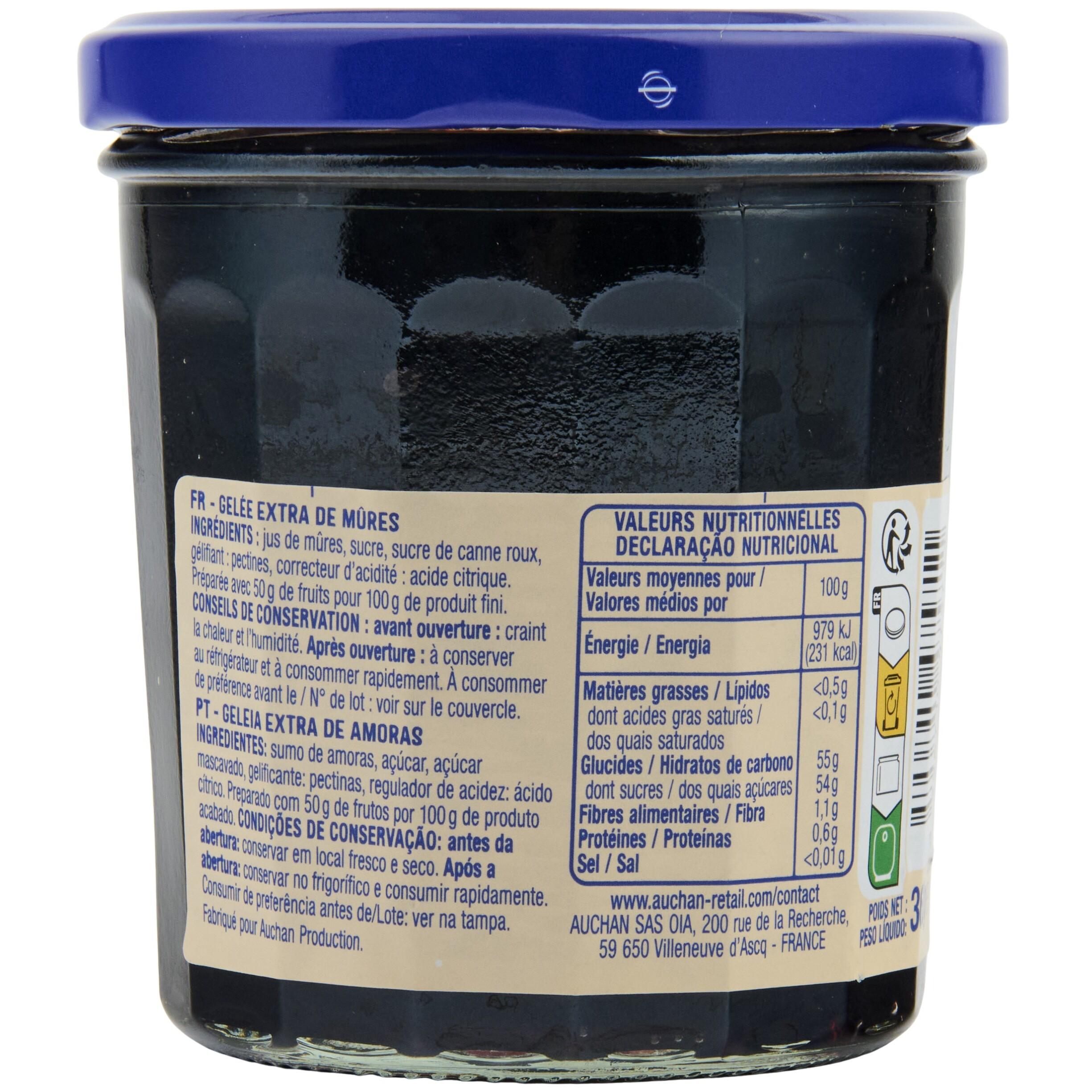 Voir la diapositive 3 : AUCHAN Gelée extra de mûres 360g