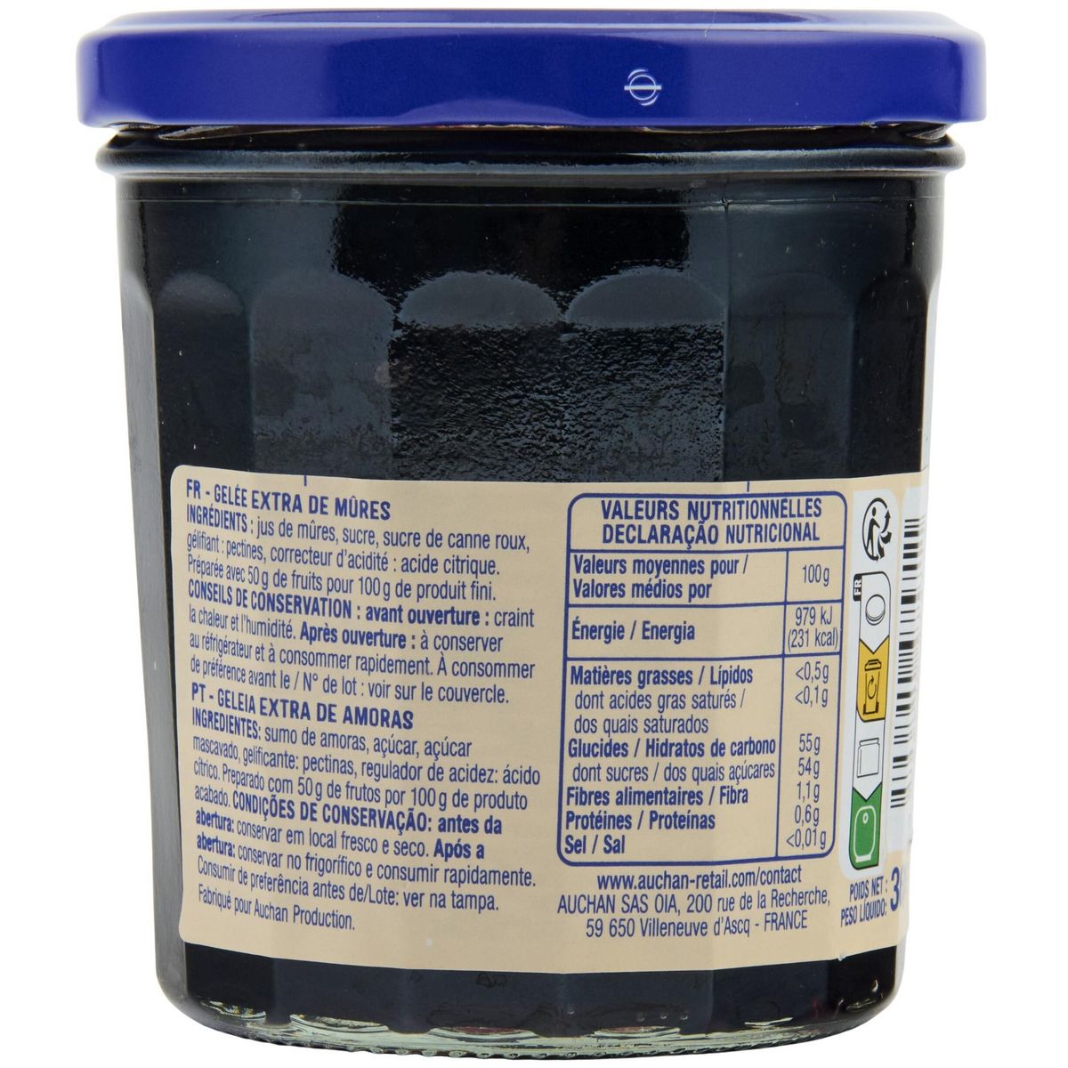 AUCHAN Gelée extra de mûres 360g