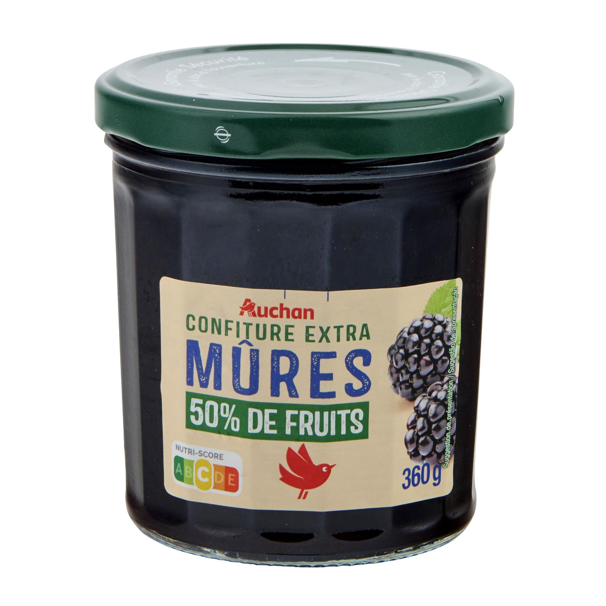 Voir la diapositive 3 : AUCHAN Confiture extra de mûres 360g