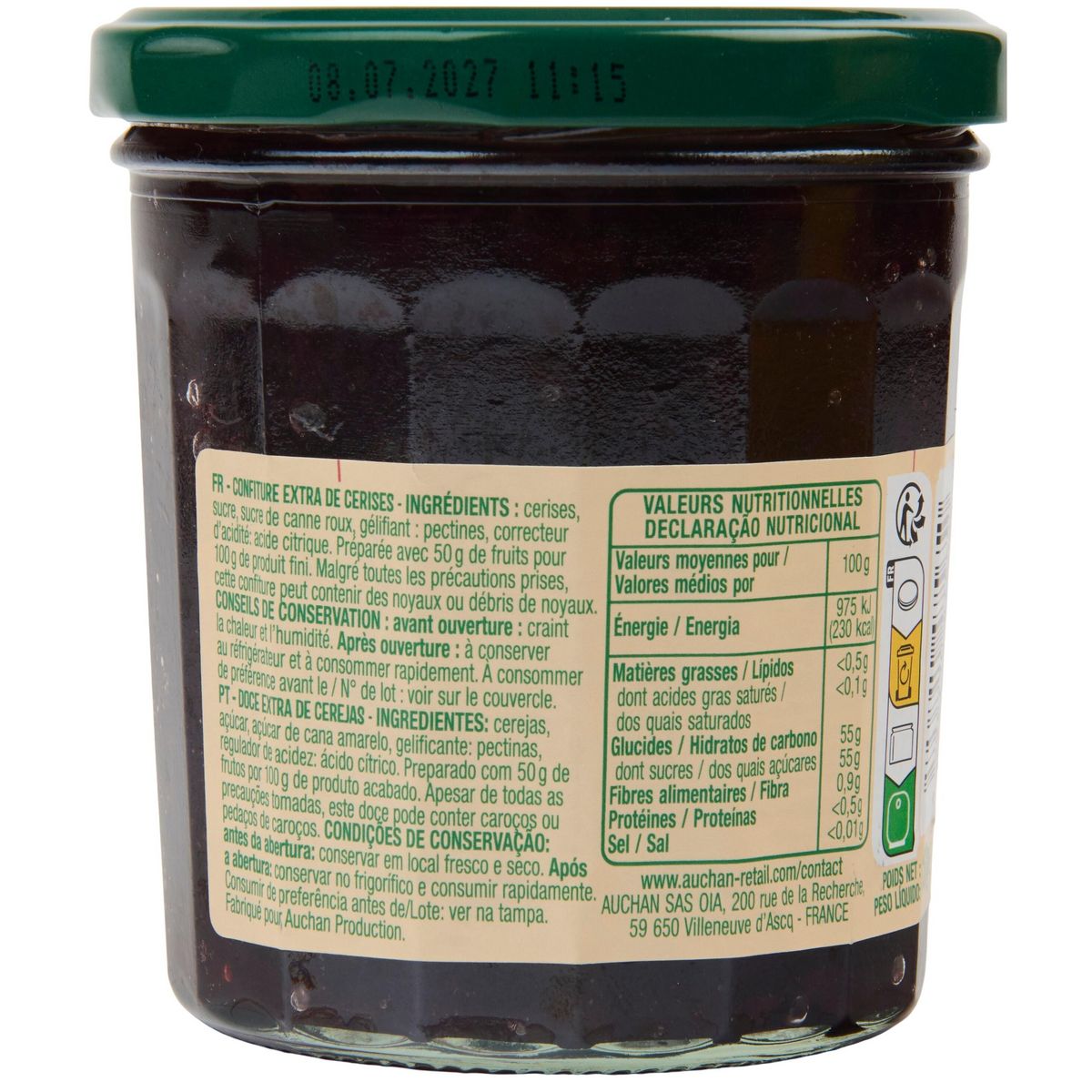 AUCHAN Confiture extra de cerises 360g