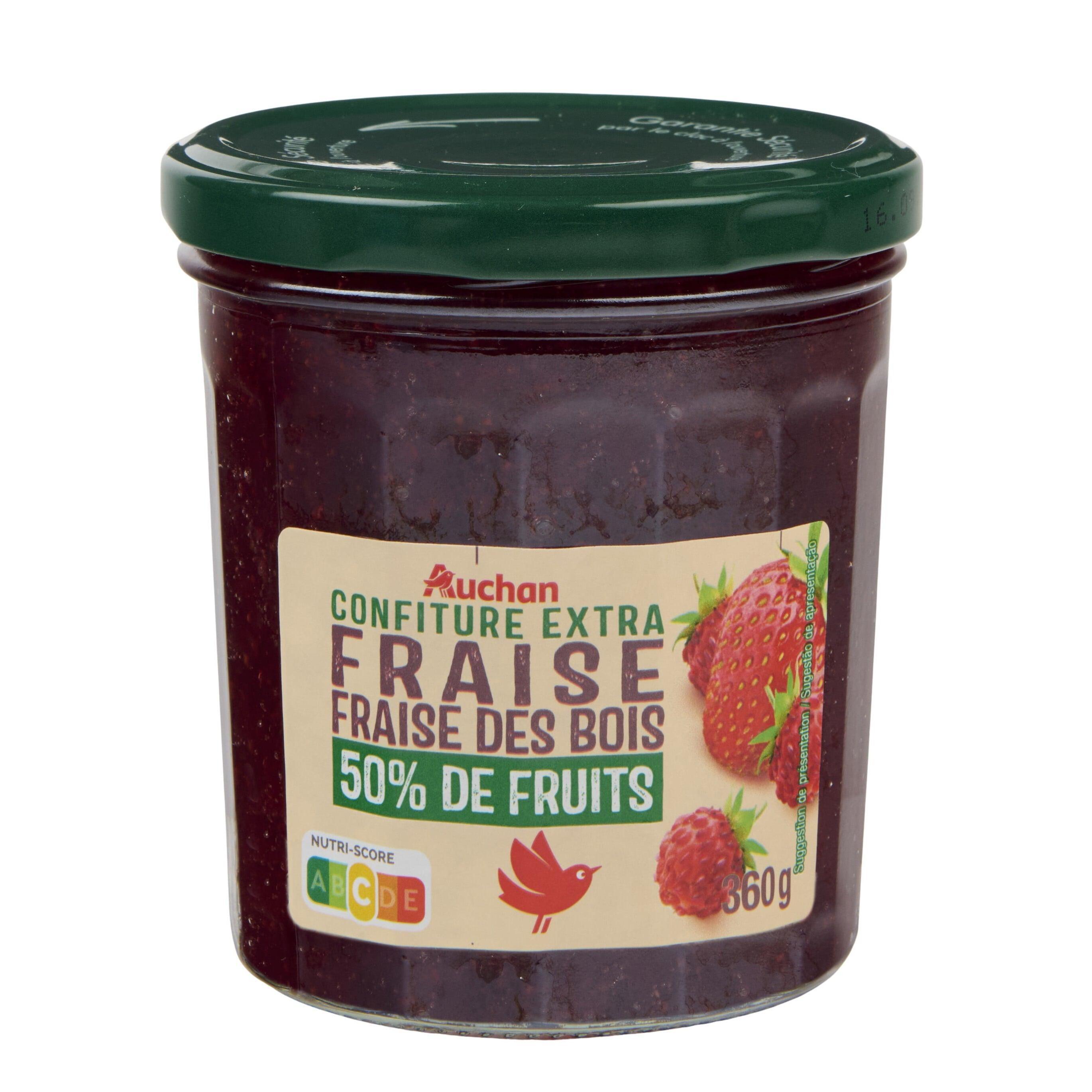 Voir la diapositive 3 : AUCHAN Confiture extra de fraises et fraises des bois 360g