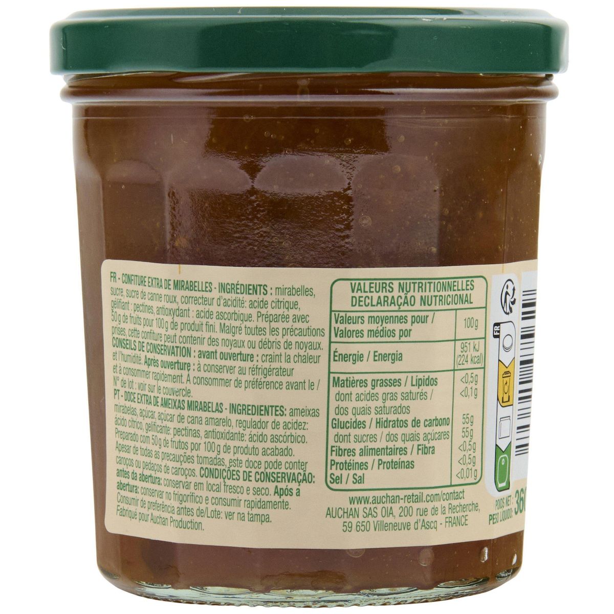 AUCHAN Confiture extra de mirabelles 360g
