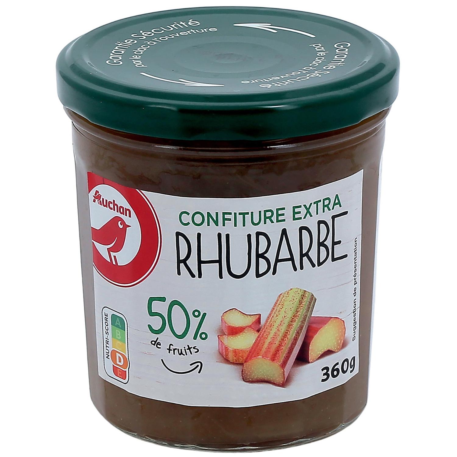 Voir la diapositive 2 : AUCHAN Confiture extra de rhubarbe 50% de fruits 360g