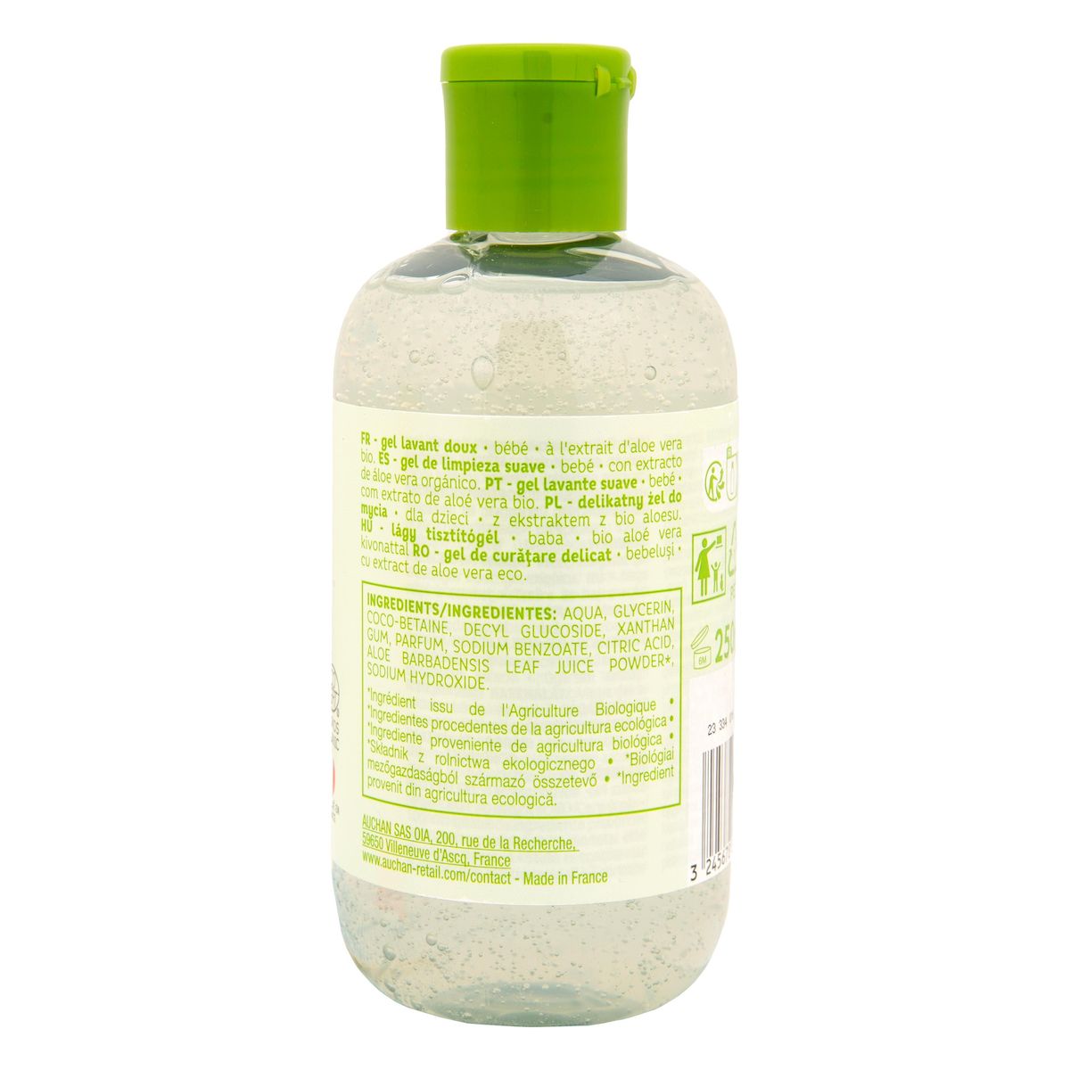 AUCHAN BABY BIO Gel lavant doux à l'aloé vera bio pour bébé 250ml