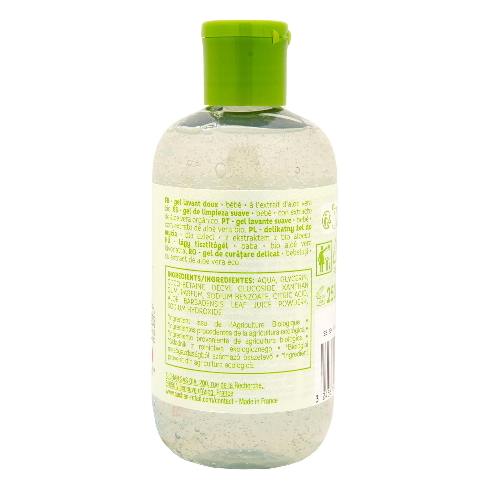 Voir la diapositive 3 : AUCHAN BABY BIO Gel lavant doux à l'aloé vera bio pour bébé 250ml