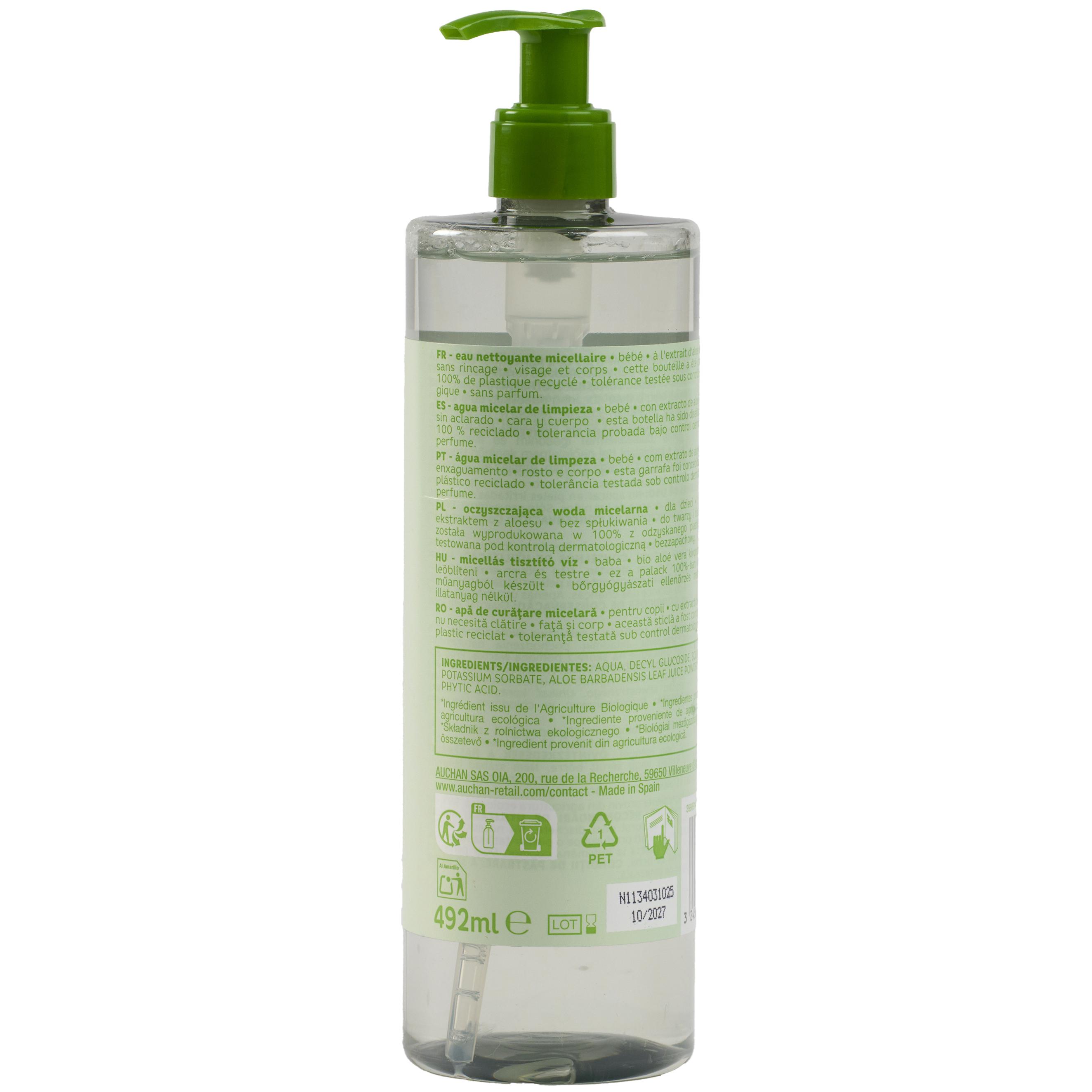 Voir la diapositive 3 : AUCHAN BABY BIO Eau nettoyante micellaire bio visage et corps pour bébé 500ml