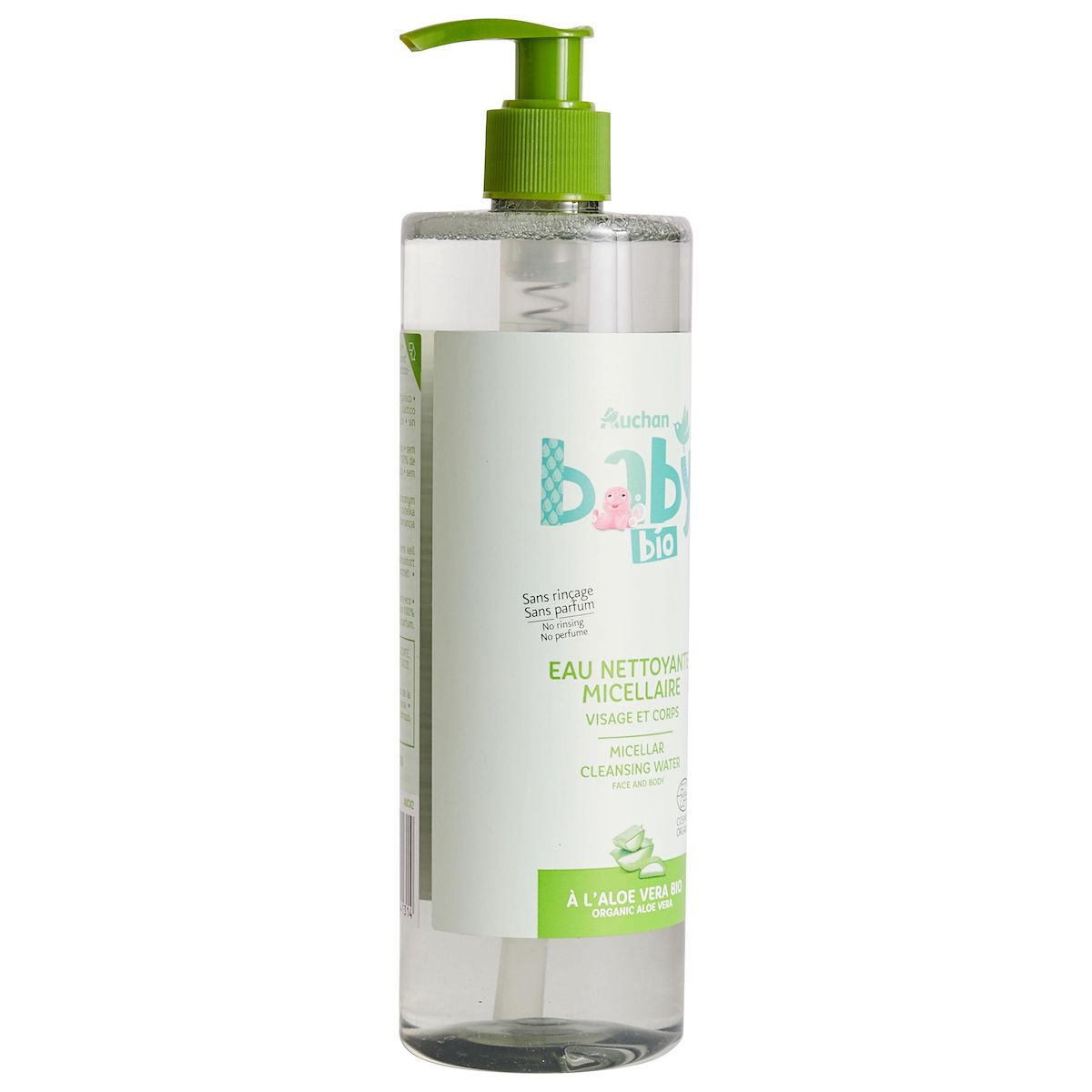 AUCHAN BABY BIO Eau nettoyante micellaire bio visage et corps pour bébé 500ml