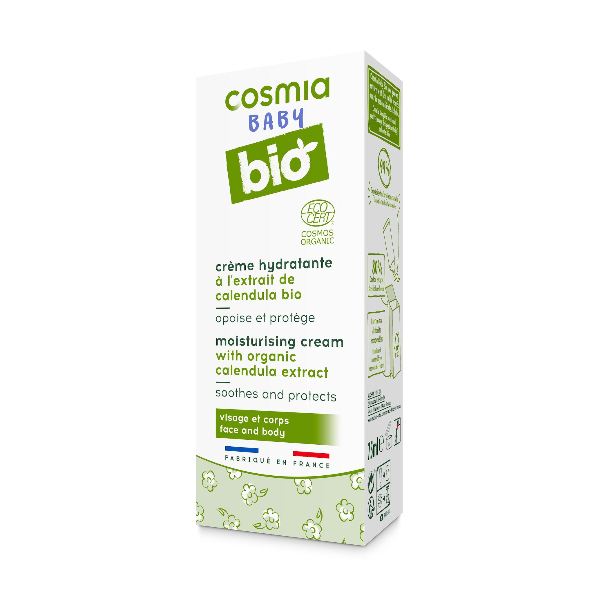 Voir la diapositive 2 : COSMIA BABY BIO Crème hydratante au calendula bio pour bébé 75ml