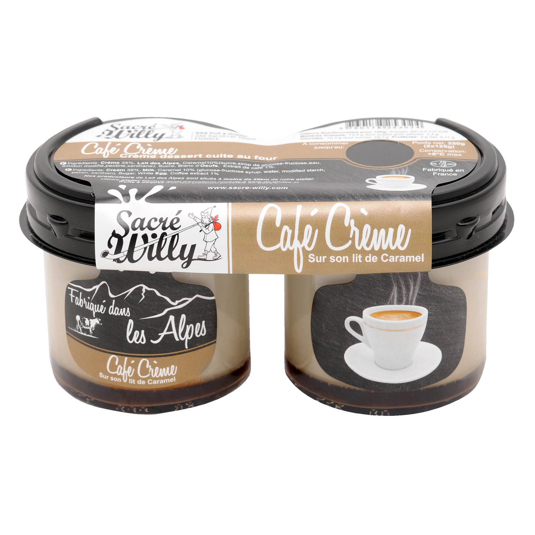 SACRE WILLY Yaourt café crème sur son lit de caramel 2x125g