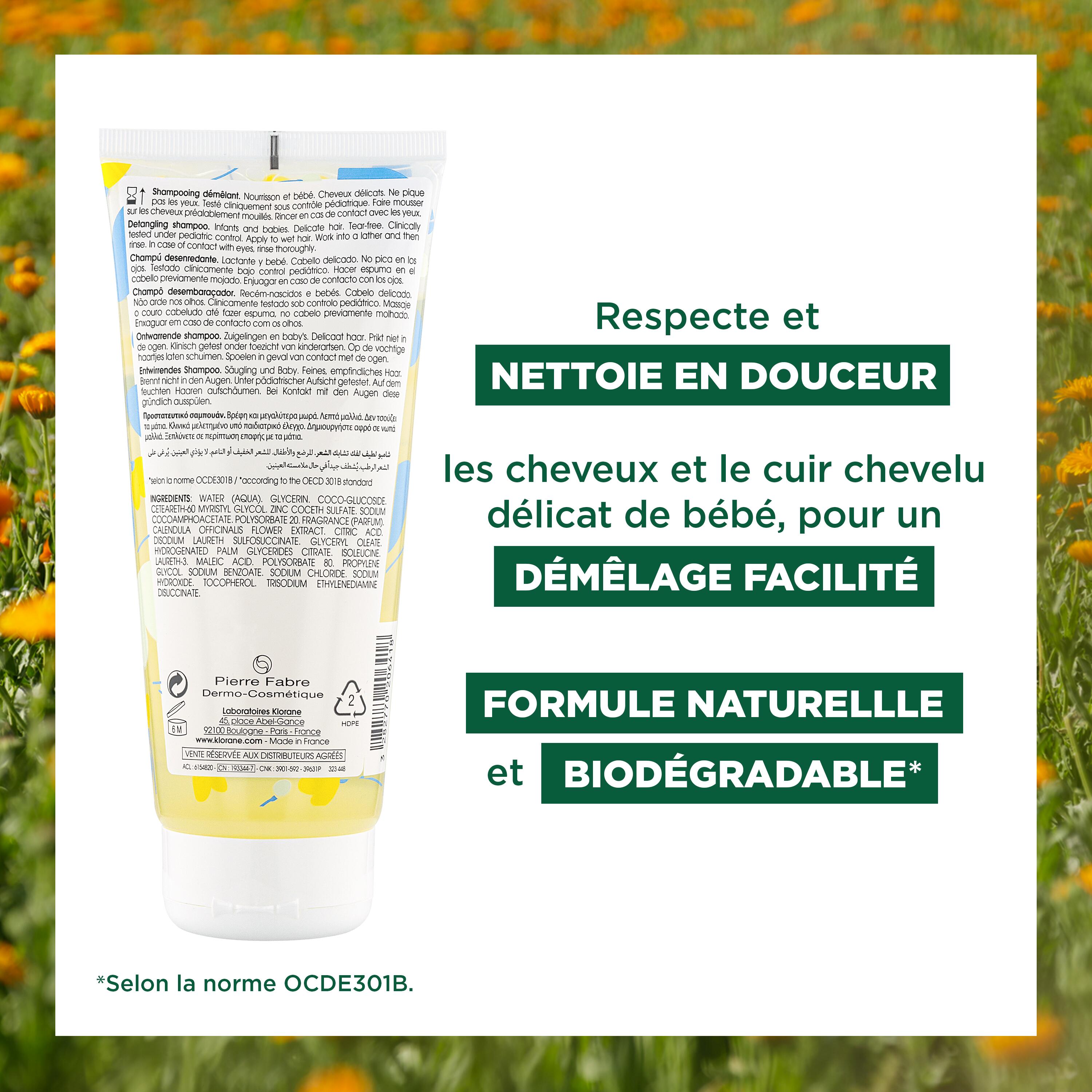 Voir la diapositive 2 : KLORANE BEBE Shampooing démêlant cheveux délicats 200ml