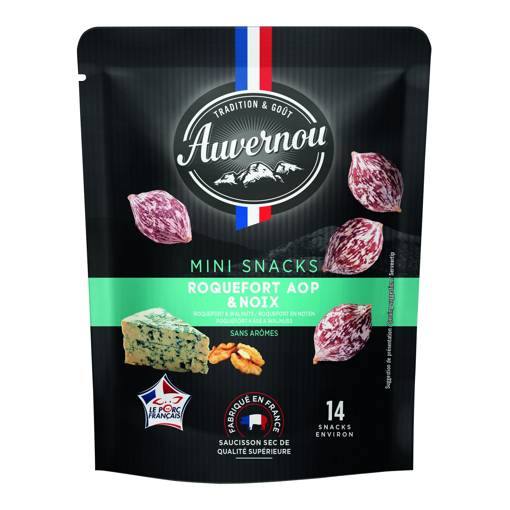 AUVERNOU Mini snacks saucissons roquefort AOP et noix 14 pièces environ ...