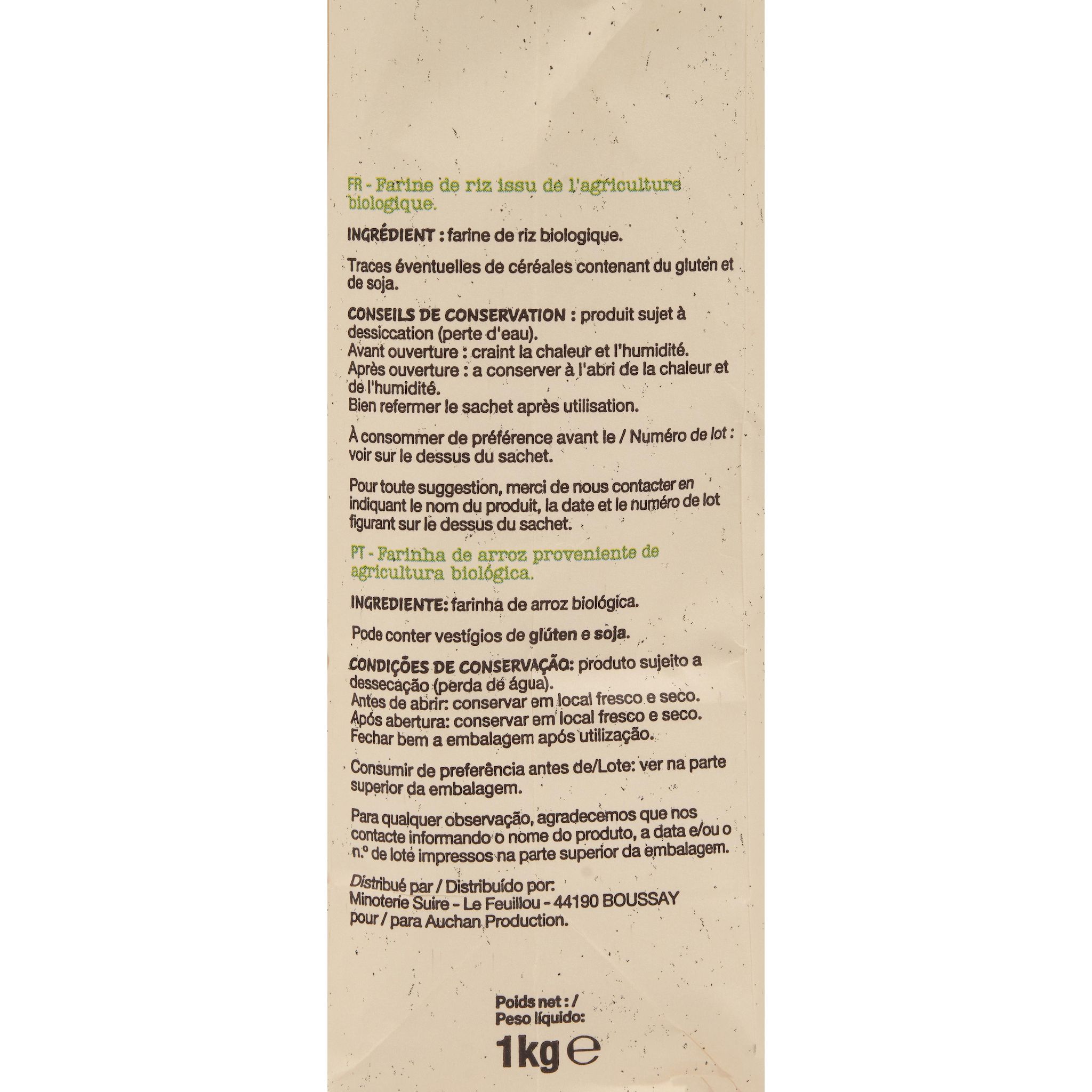 Voir la diapositive 3 : AUCHAN BIO Farine de riz blanc 1kg