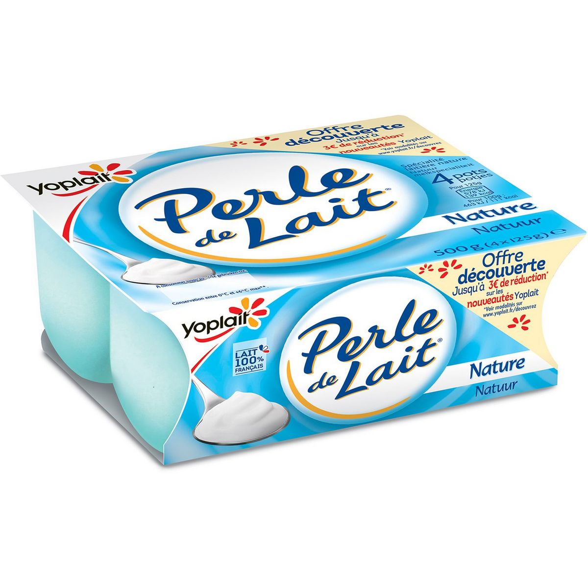 PERLE DE LAIT Yaourt nature 4x125g