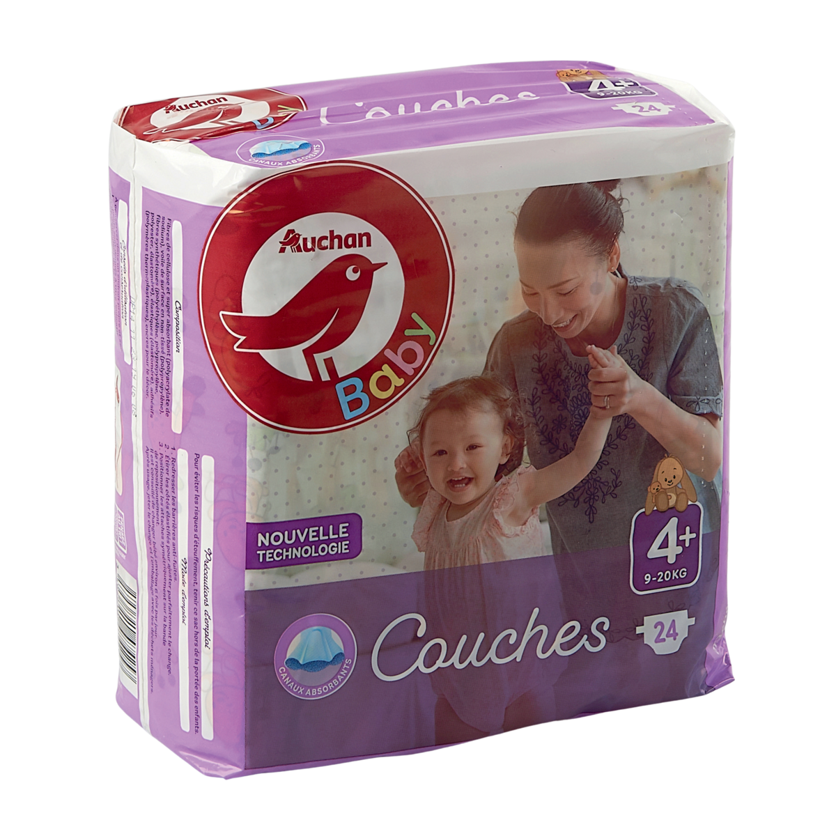 AUCHAN BABY Couches taille 4+ (9-20kg) 24 couches