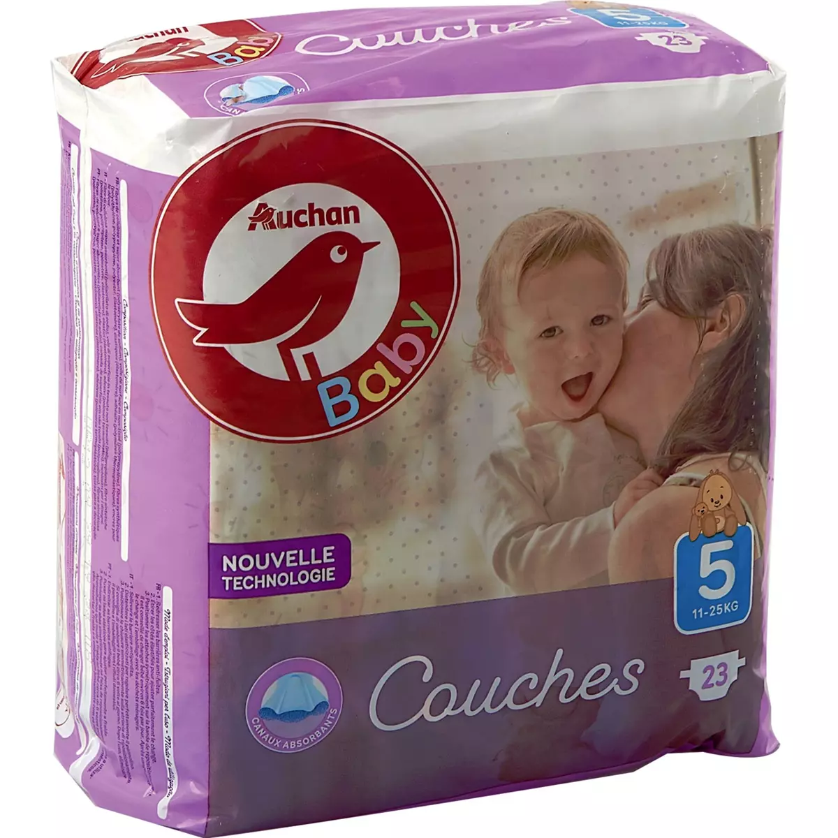 AUCHAN BABY Couches taille 5 (11-25kg) 23 couches pas cher 