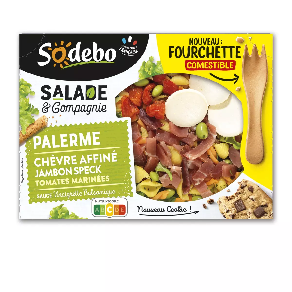 SODEBO Salade & compagnie Palerme pâtes salade jambon speck chèvre tomates marinées sans couvert 320g