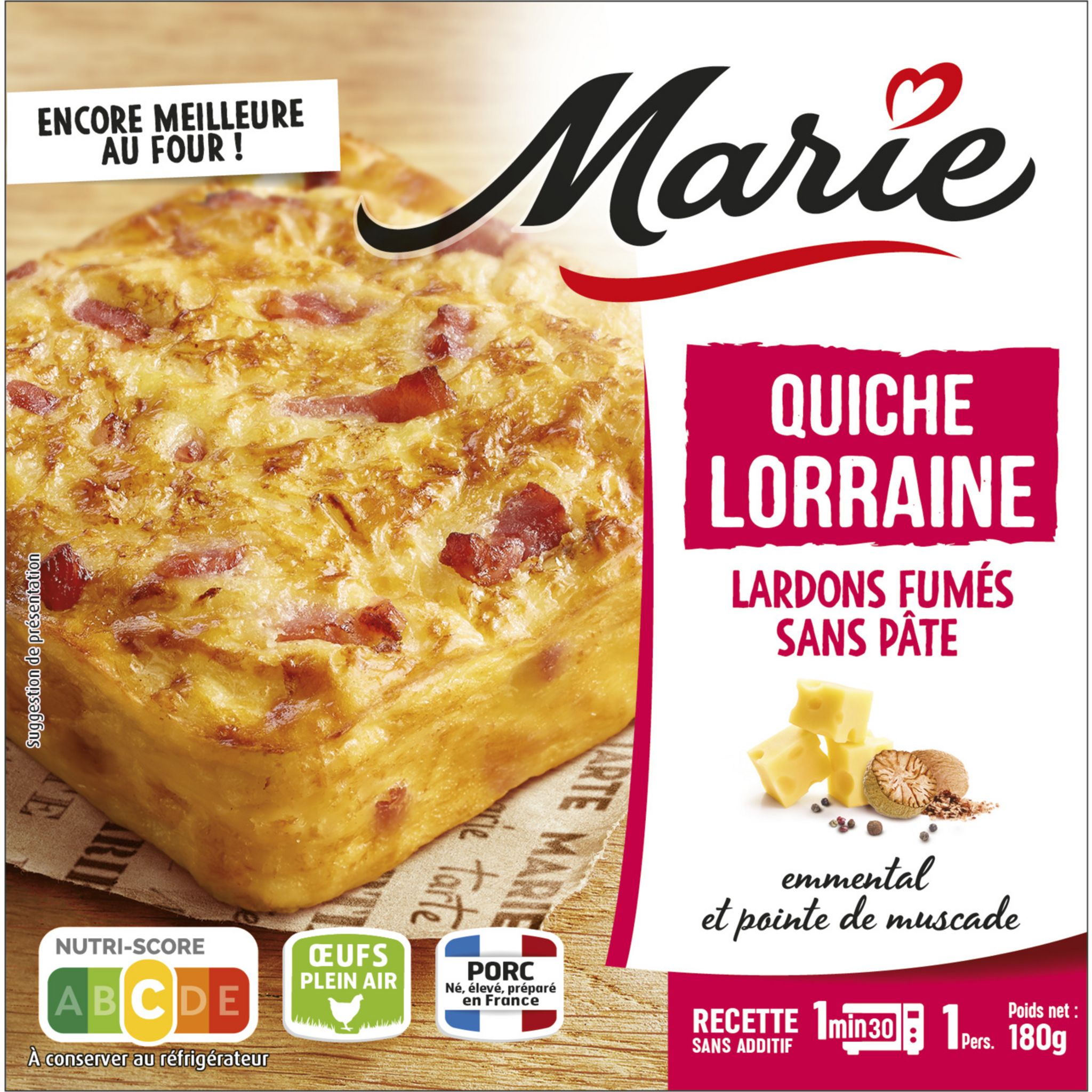 MARIE Quiche Lorraine aux lardons fumés sans pâte 1 part 180g