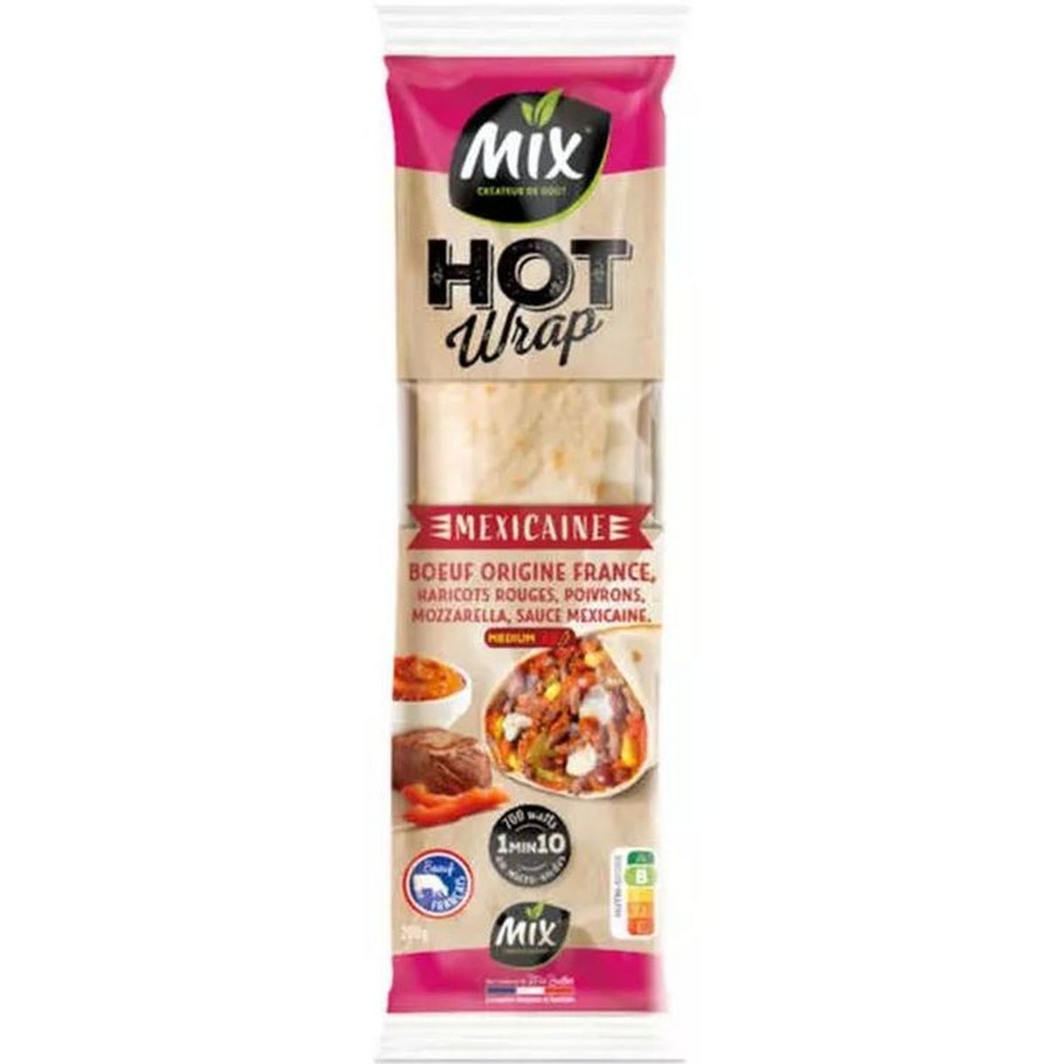 MIX Hot wrap mexicaine bœuf haricots rouges poivrons mozzarella sauce mexicaine 1 pièce 200g