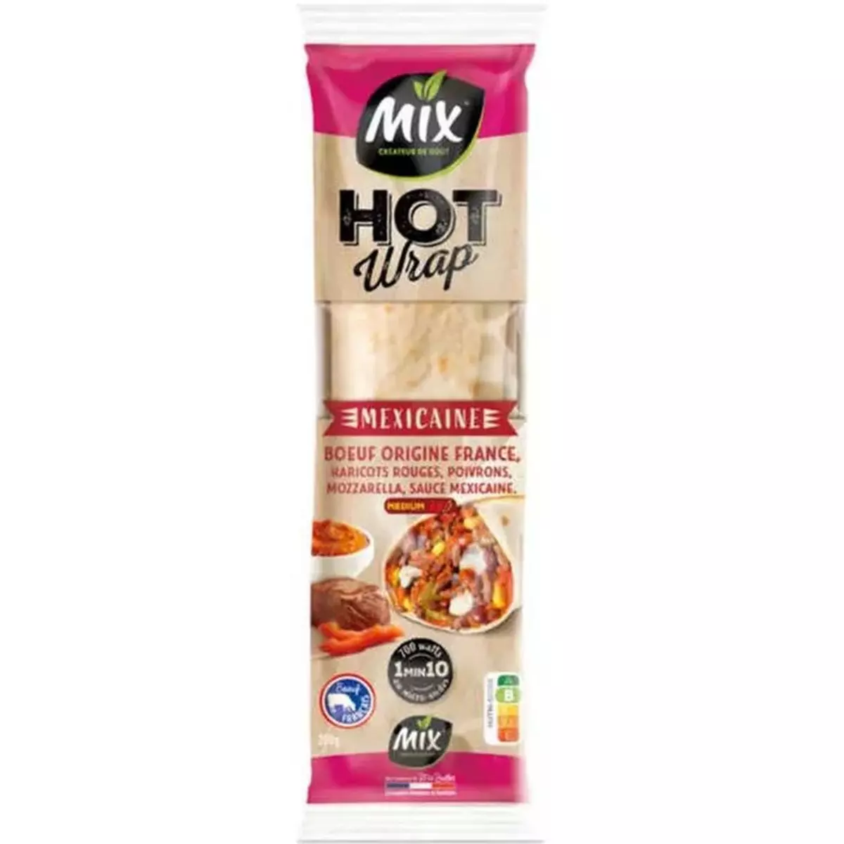 MIX Hot wrap mexicaine bœuf haricots rouges poivrons mozzarella sauce mexicaine 1 pièce 200g