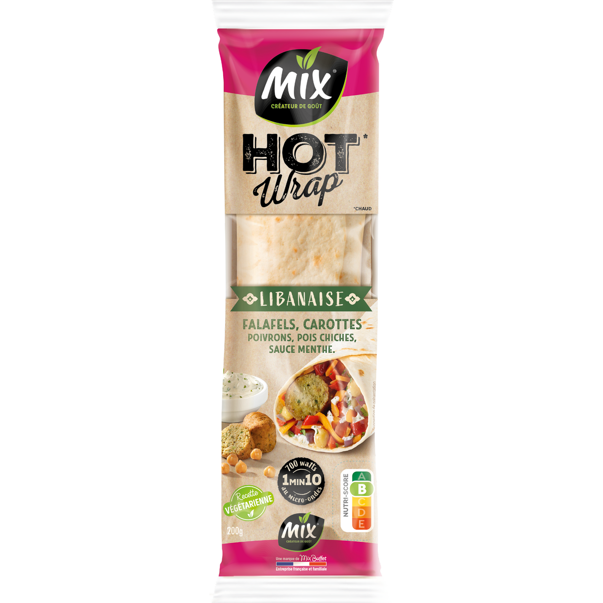 MIX Hot wrap Libanaise falafels carottes poivrons pois chiches sauce menthe 1 pièce 200g