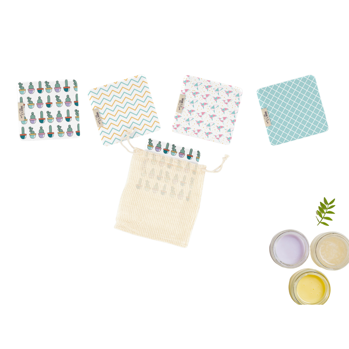 FEEL NATURAL Carrés démaquillants lavables et réutilisables + filet de lavage 6 pièces