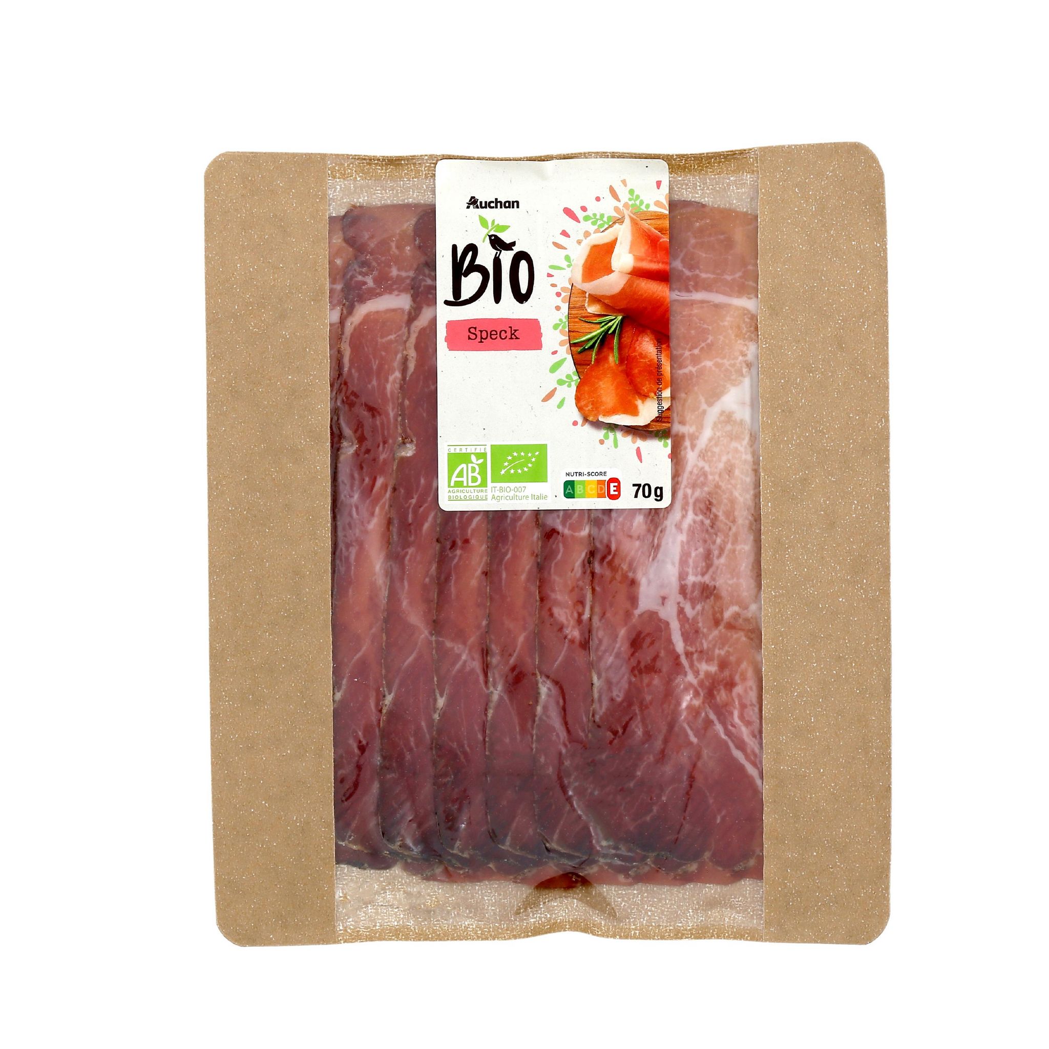 Voir la diapositive 2 : AUCHAN BIO Jambon speck 6 tranches 70g