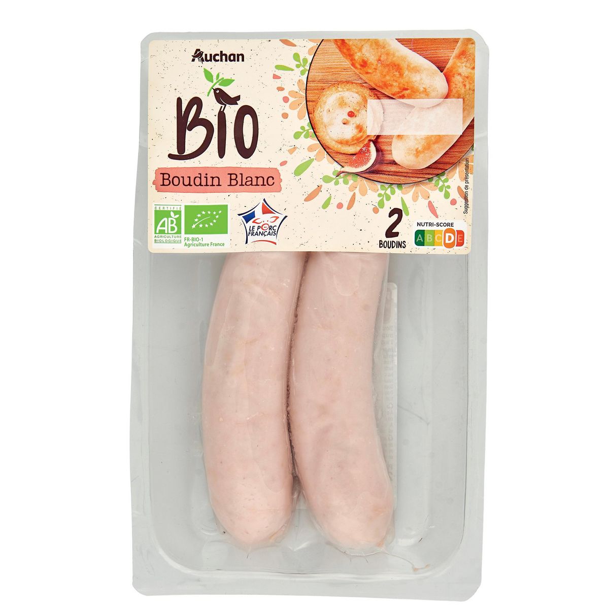 AUCHAN BIO Boudin blanc 2 pièces 250g