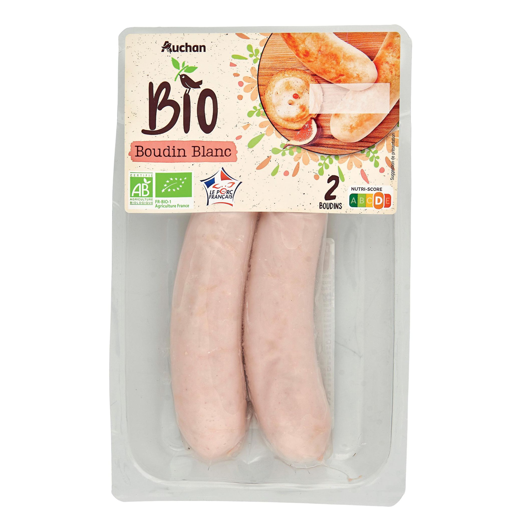 Voir la diapositive 2 : AUCHAN BIO Boudin blanc 2 pièces 250g