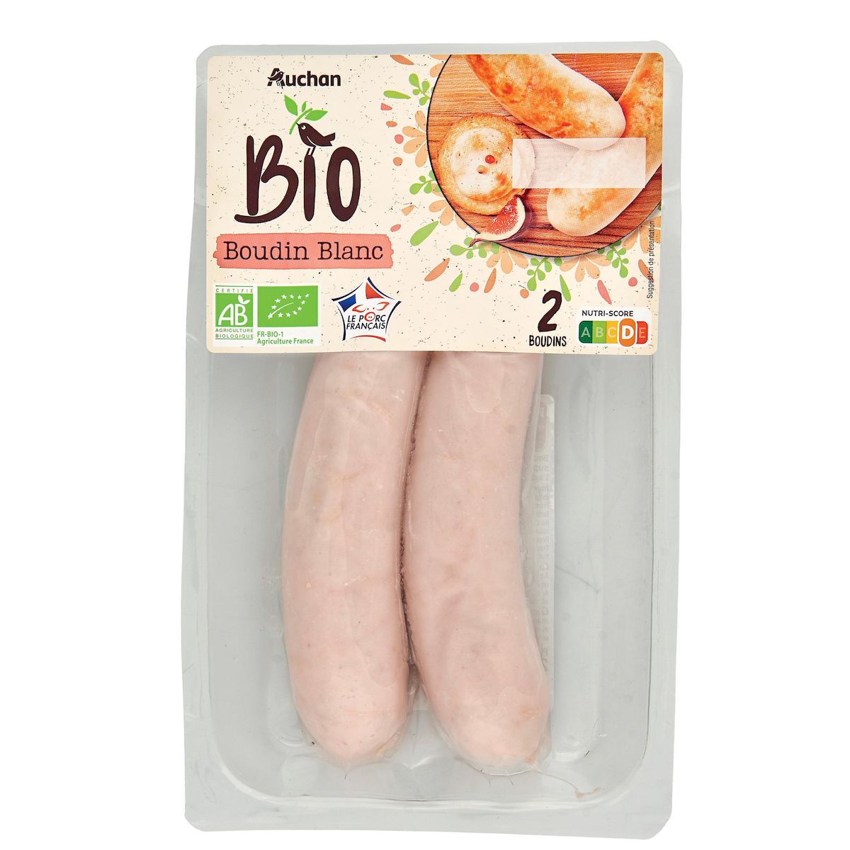 AUCHAN BIO Boudin blanc 2 pièces 250g