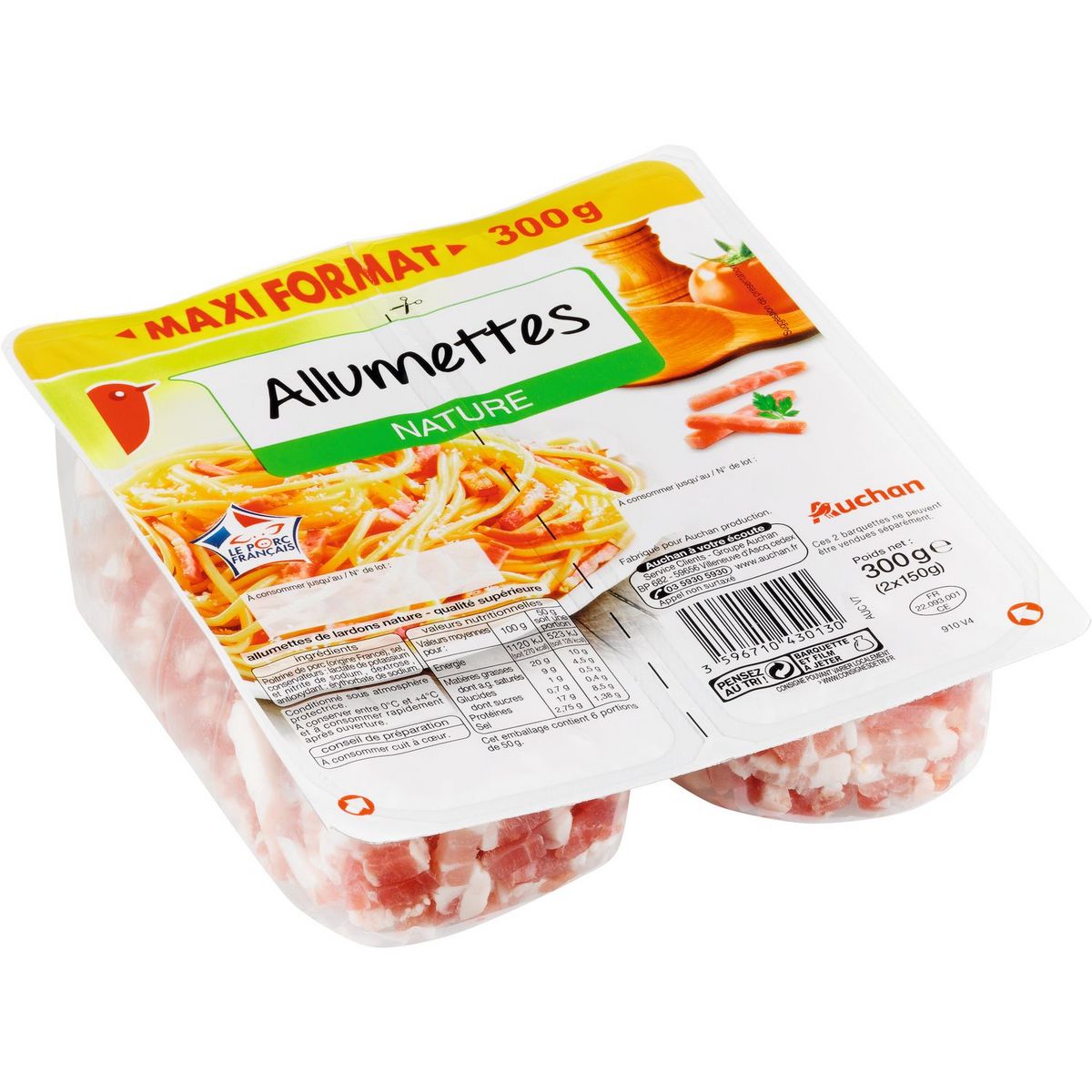 AUCHAN Allumettes nature 2x150g dont 50g offert