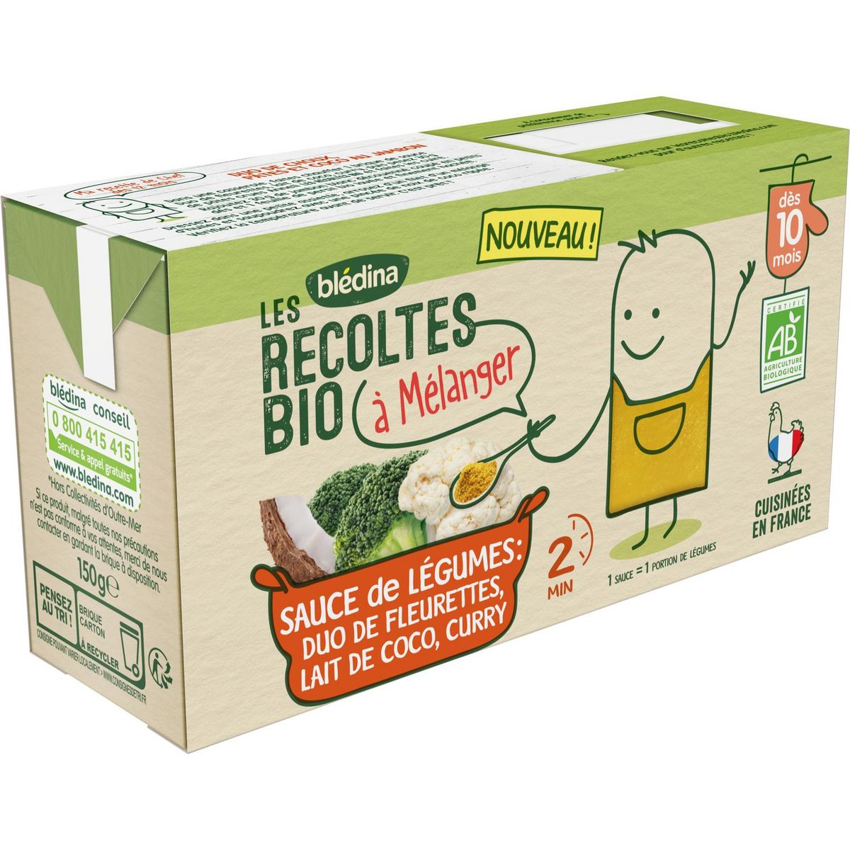 BLEDINA Sauce de légumes duo de fleurettes bio à mélanger dès 10mois 2x150g